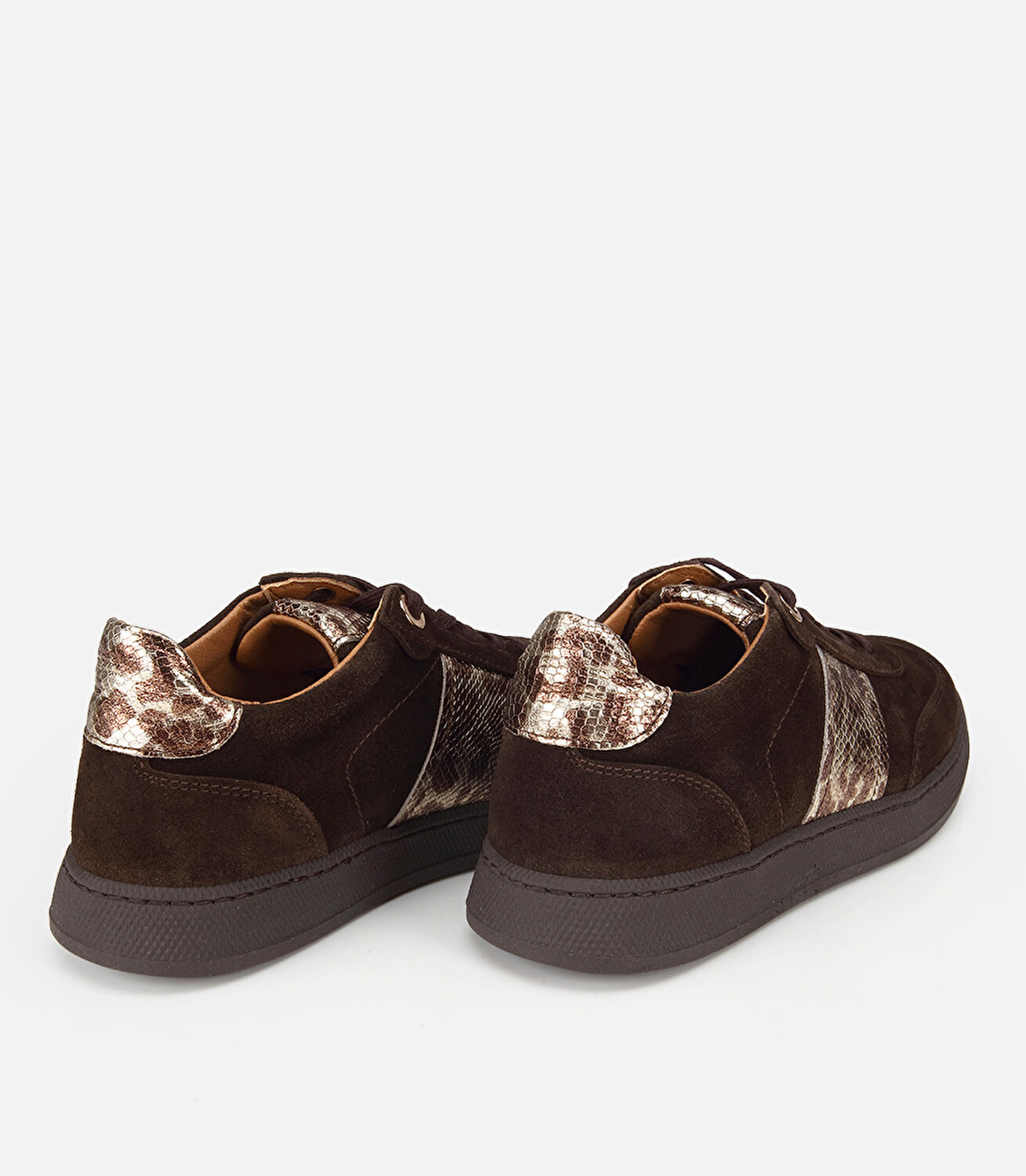 Kadın Süet  Deri Kahverengi Leopar Desenli Spor Ayakkabı