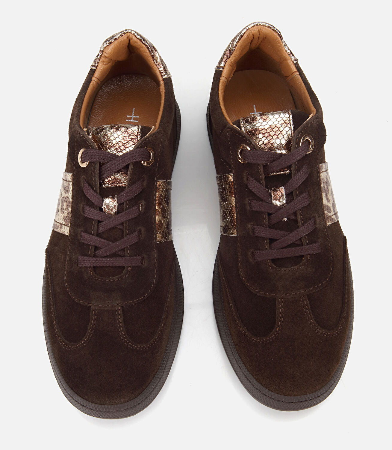 Kadın Süet  Deri Kahverengi Leopar Desenli Spor Ayakkabı