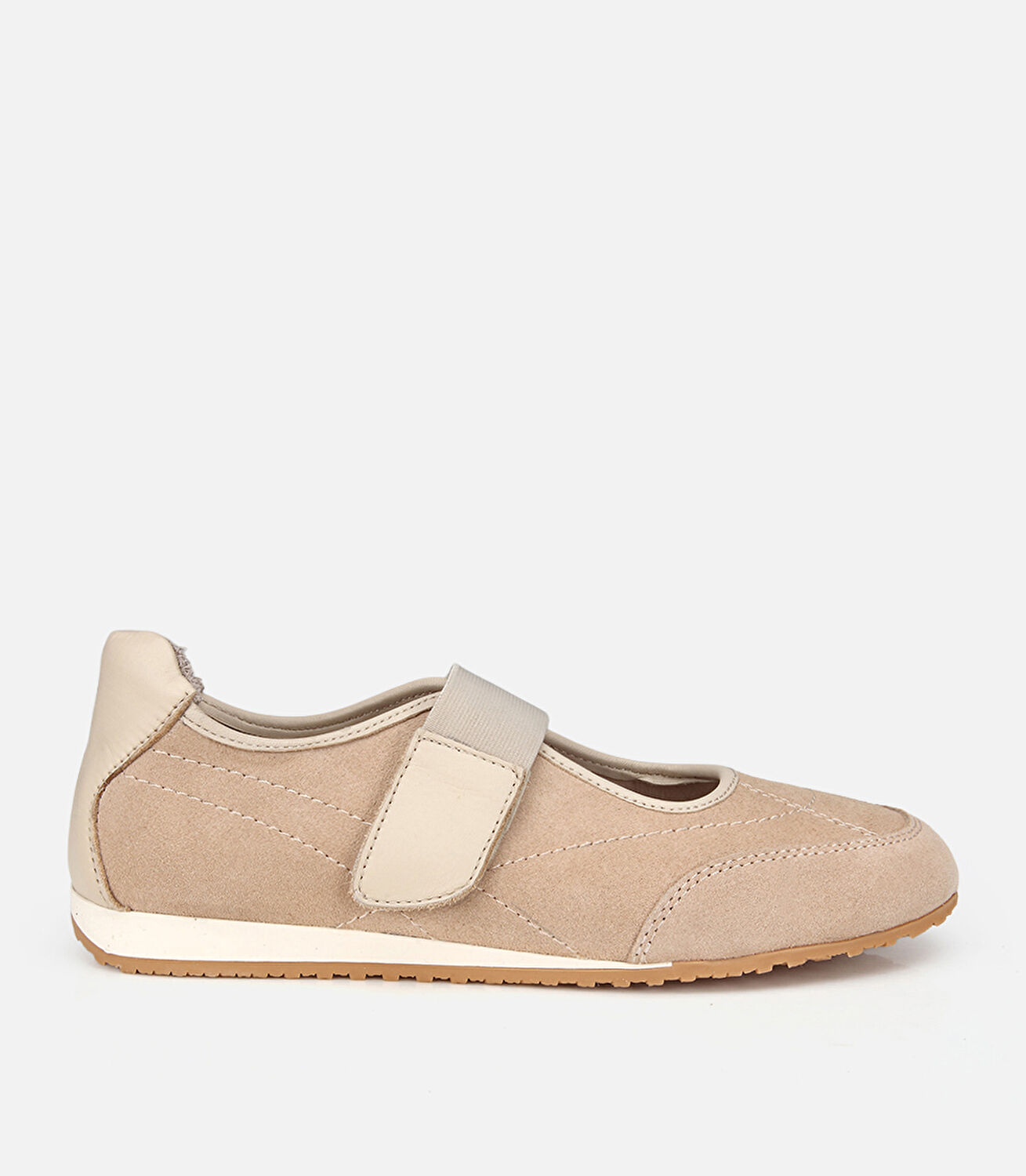 Kadın Süet Deri Bej Tek Bantlı Comfort Babet