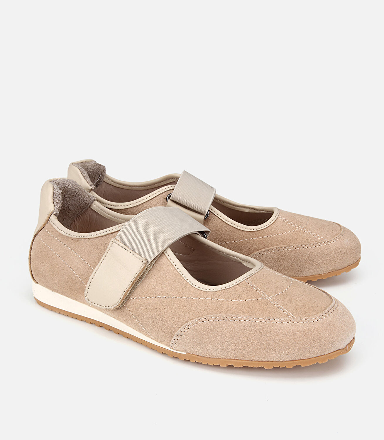 Kadın Süet Deri Bej Tek Bantlı Comfort Babet