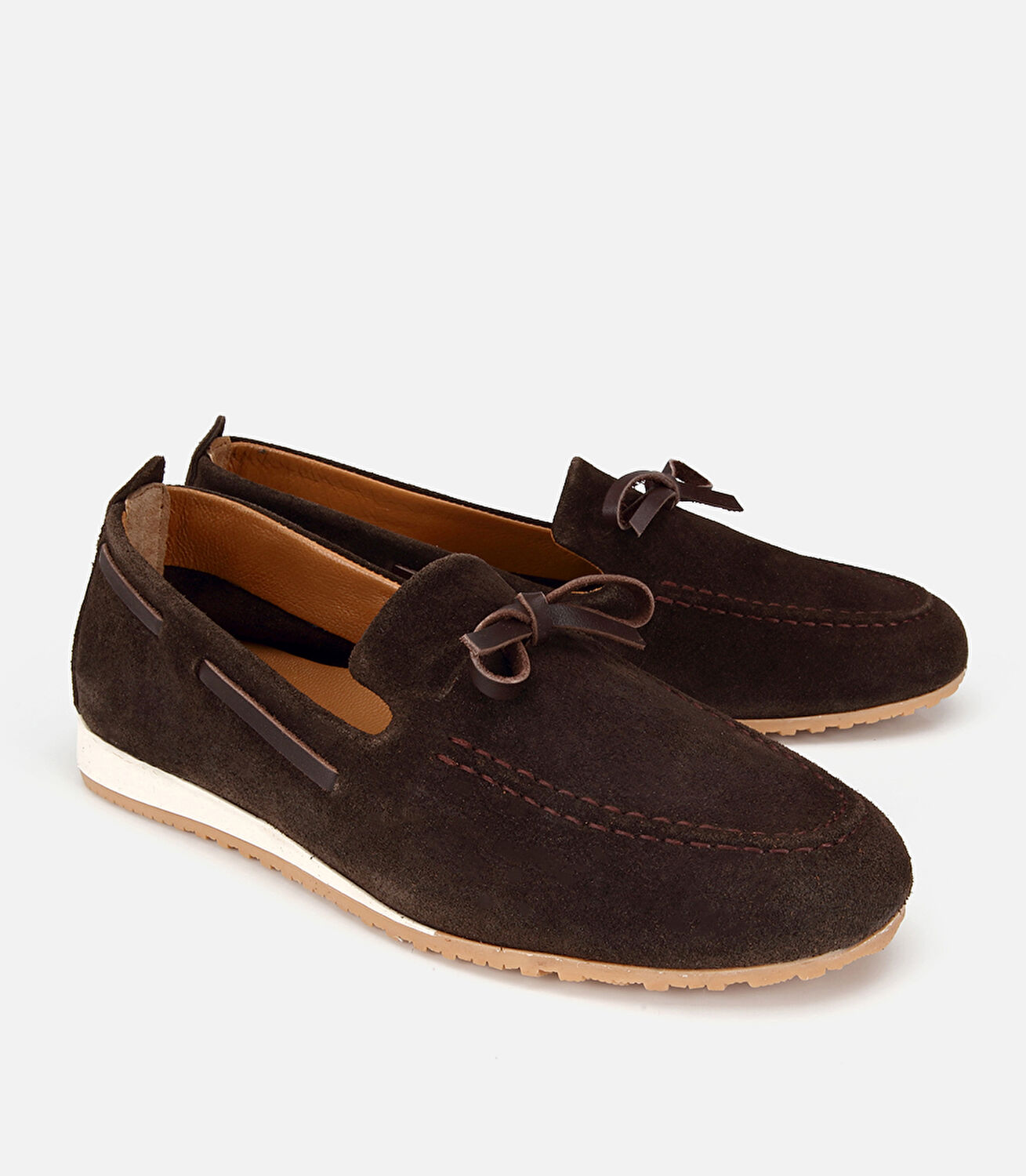 Kadın Süet Deri Kahverengi Fiyonk Detaylı Günlük Loafer