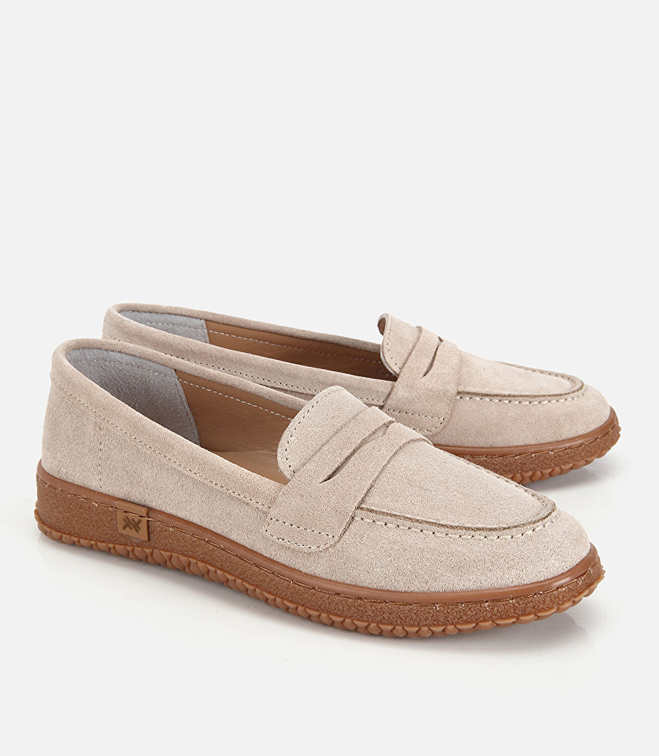 Kadın Süet Deri Bej Yumuşak Tabanlı Günlük Loafer