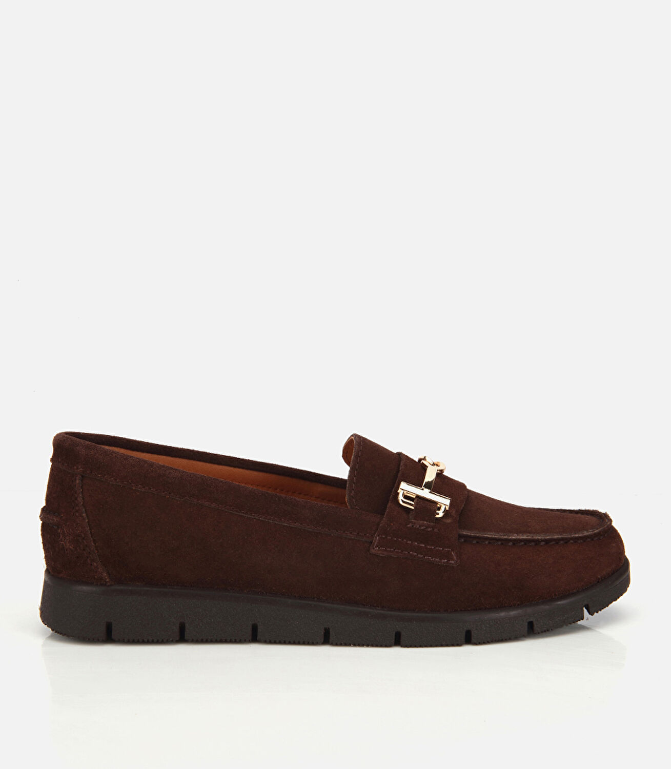 Kadın Süet Deri Kahverengi Yumuşak Tabanlı Tokalı Günlük Loafer