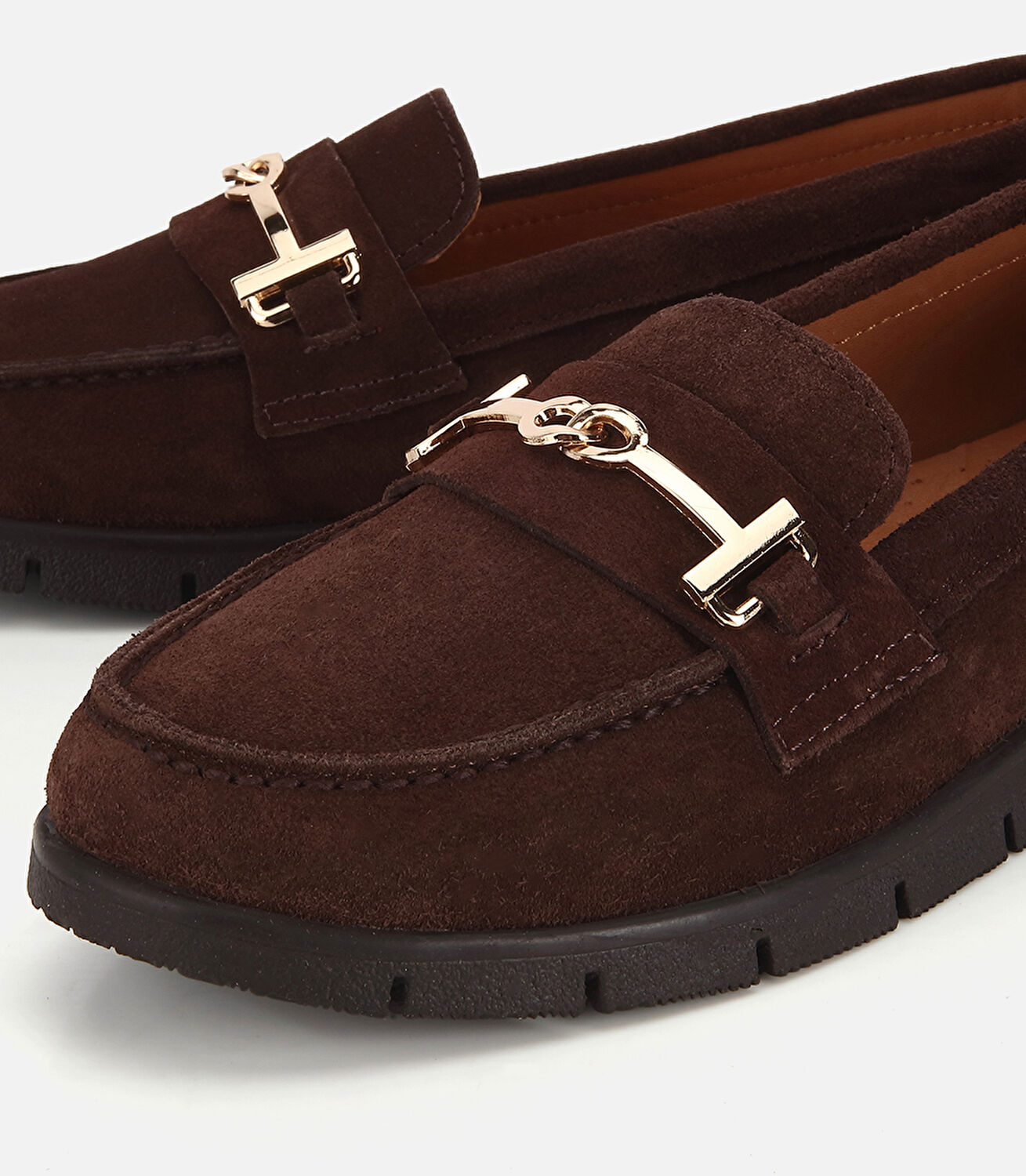 Kadın Süet Deri Kahverengi Yumuşak Tabanlı Tokalı Günlük Loafer