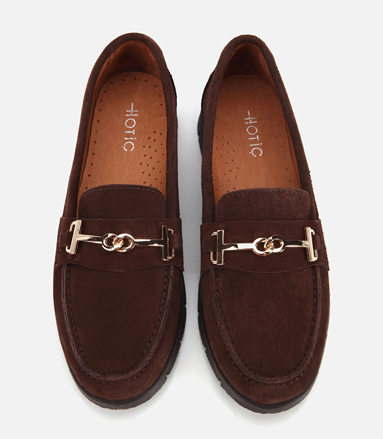 Kadın Süet Deri Kahverengi Yumuşak Tabanlı Tokalı Günlük Loafer