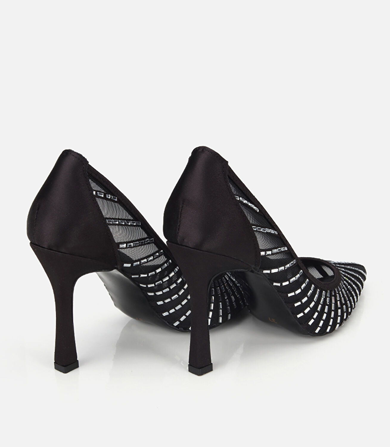 Kadın Siyah Tül Detaylı Taşlı Stiletto