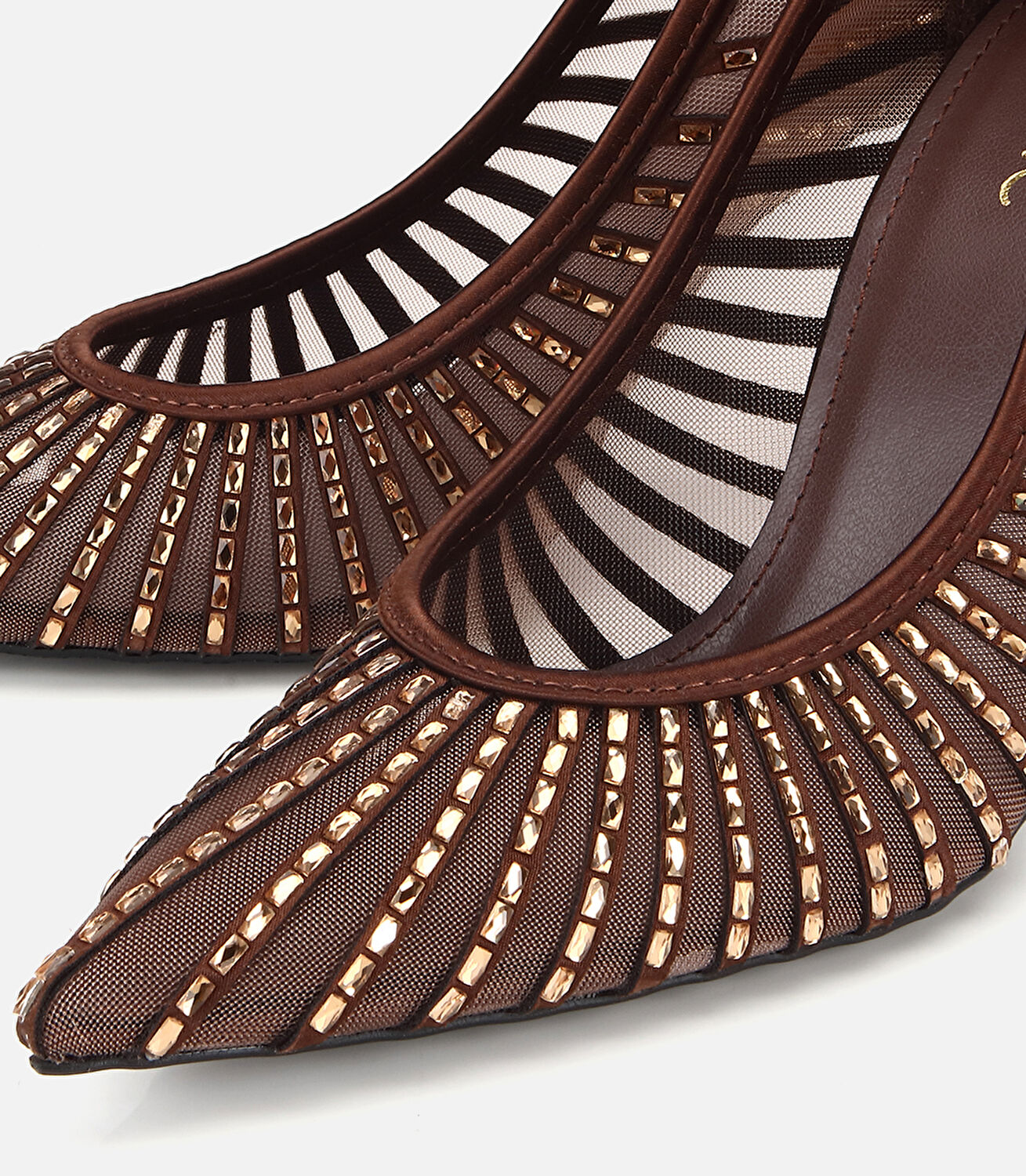 Kadın Kahverengi Tül Detaylı Taşlı Stiletto