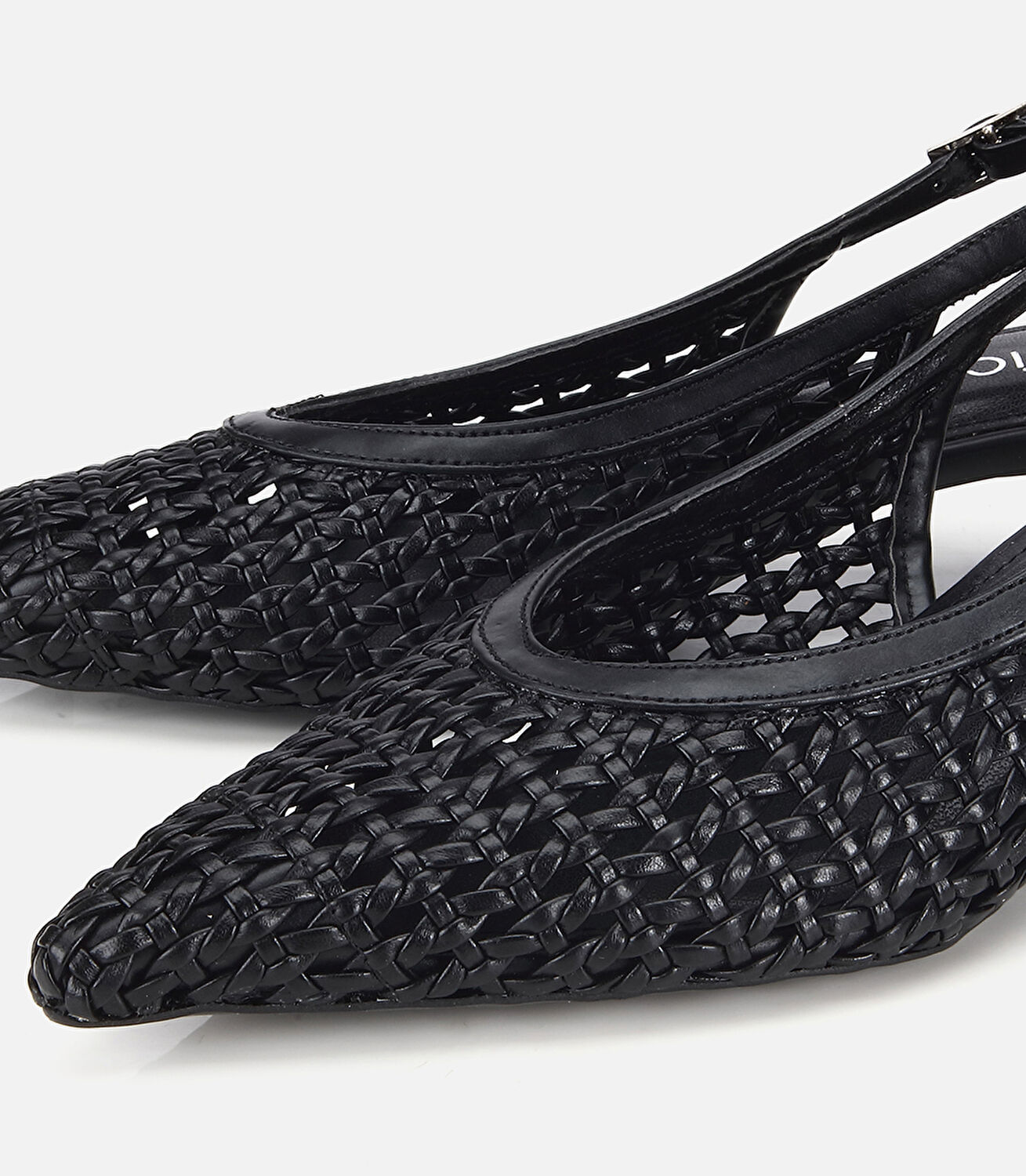 Kadın Siyah Örgü Detaylı Mini Topuklu Stiletto