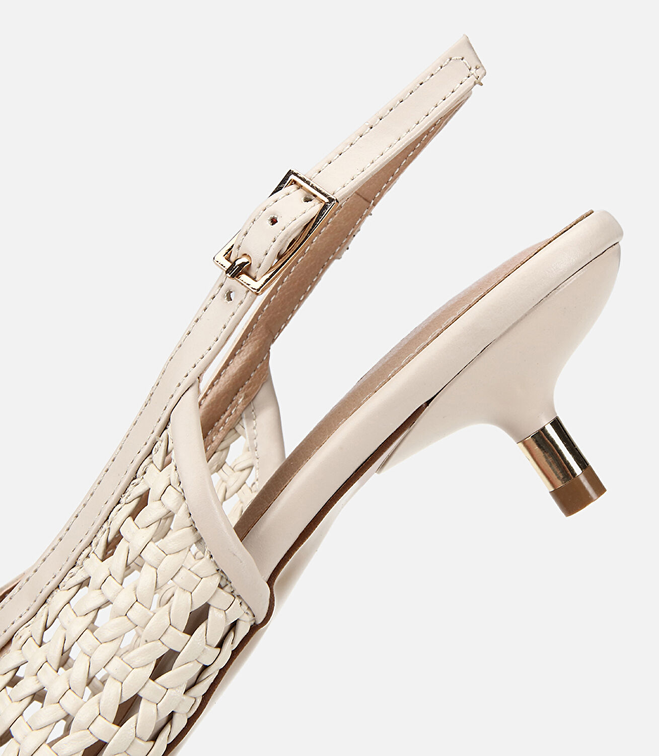 Kadın Bej Örgü Detaylı Mini Topuklu Stiletto