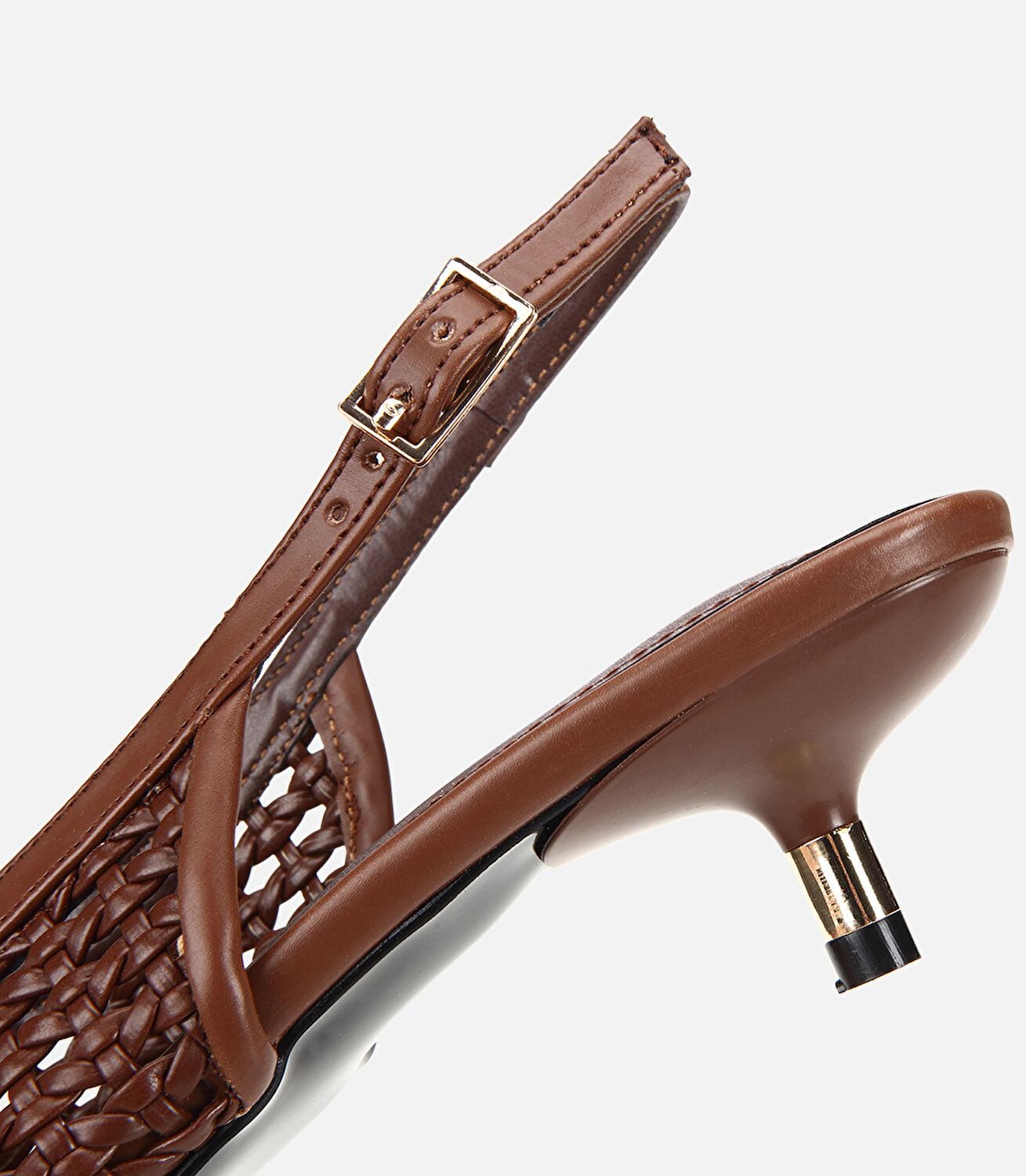 Kadın Kahverengi Örgü Detaylı Mini Topuklu Stiletto