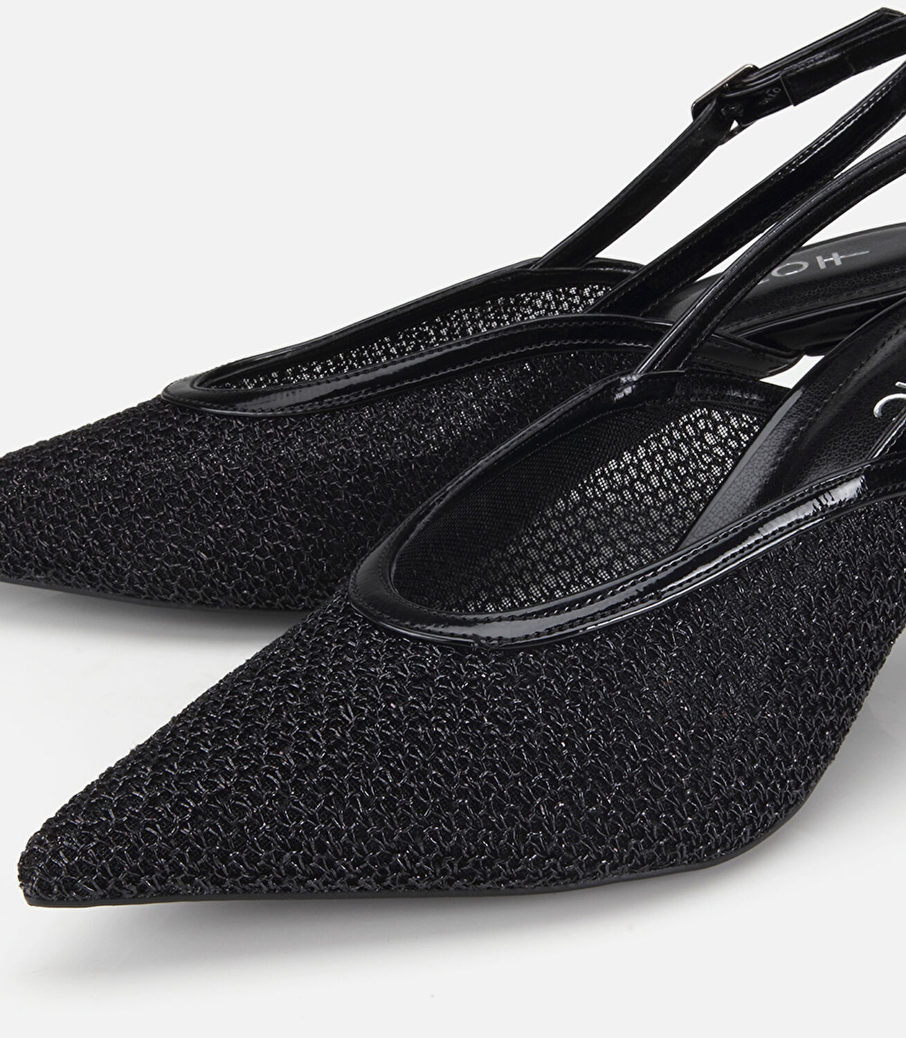 Kadın Siyah File Detaylı Kısa Topuklu Stiletto