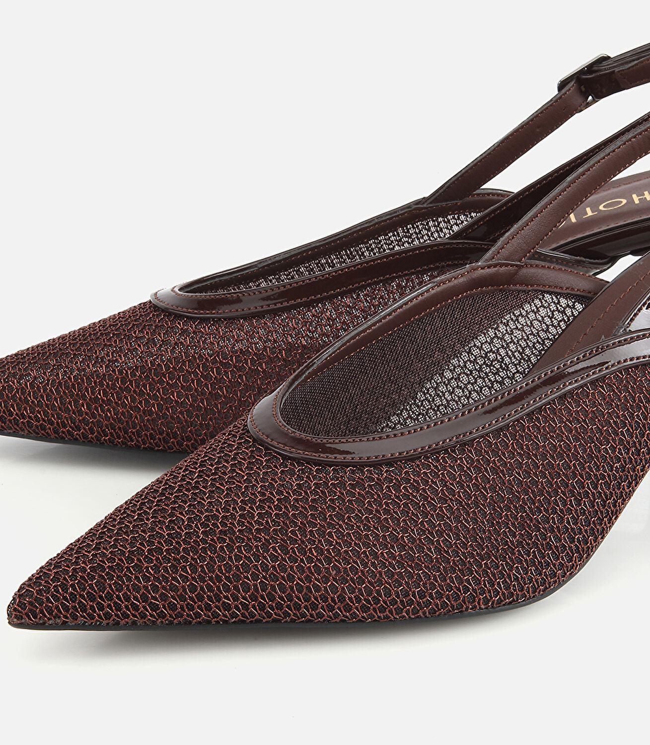 Kadın Kahverengi File Detaylı Kısa Topuklu Stiletto