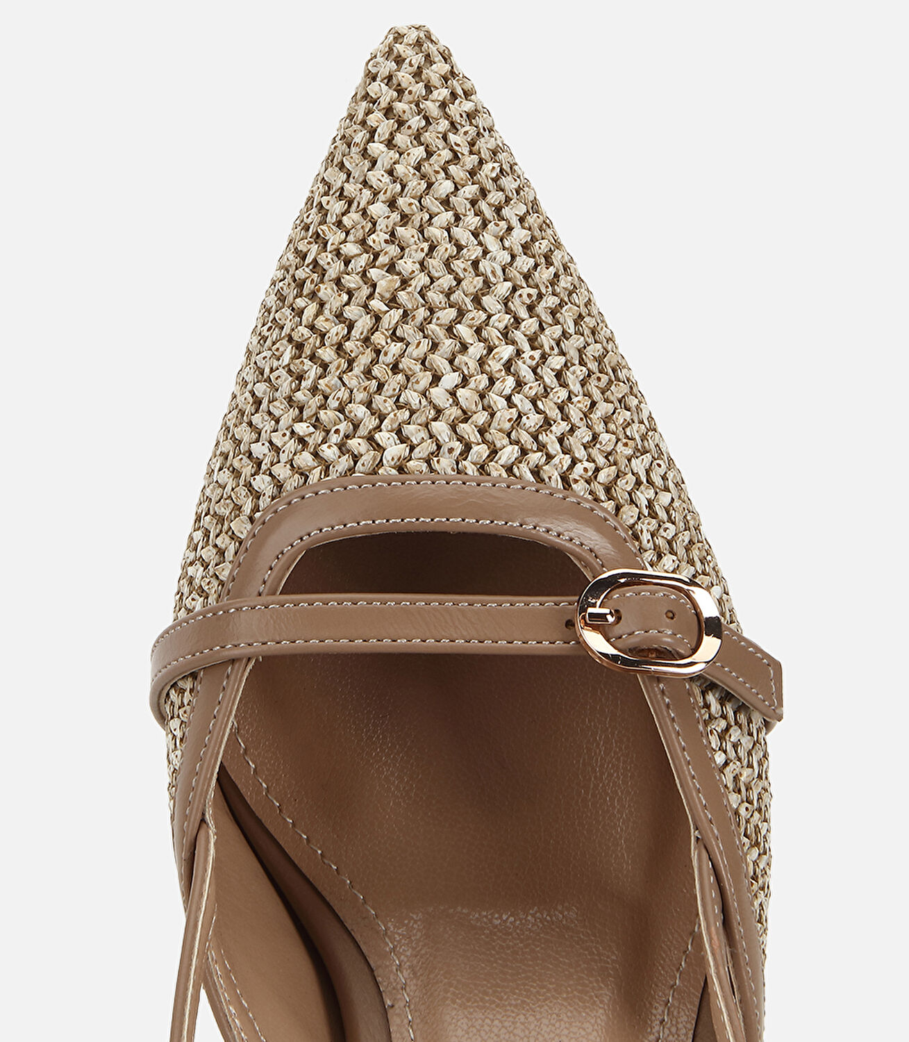 Kadın Bej Hasır Detaylı Arkası Açık Stiletto