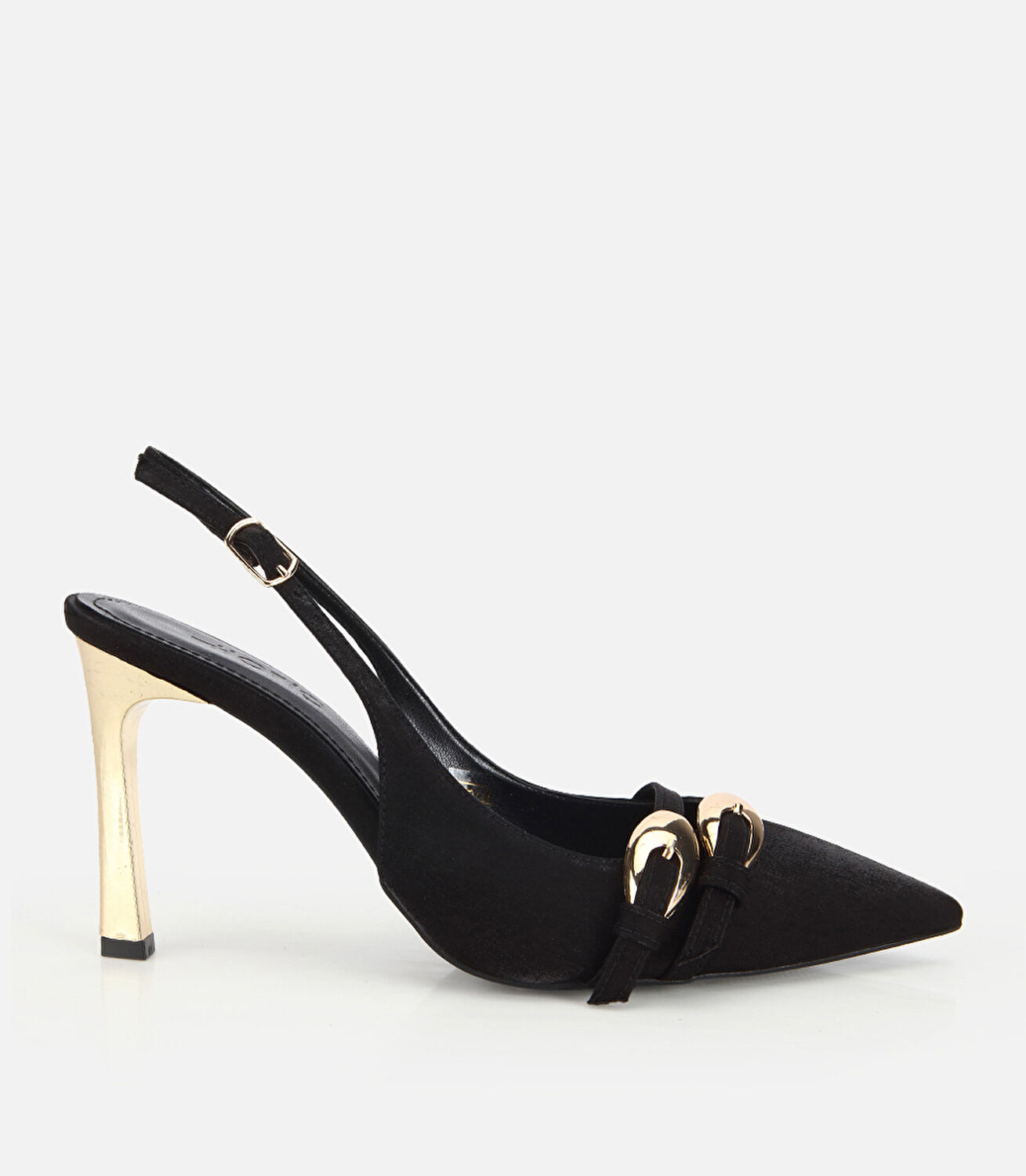 Kadın Siyah Gold Detaylı Arkası Açık Stiletto