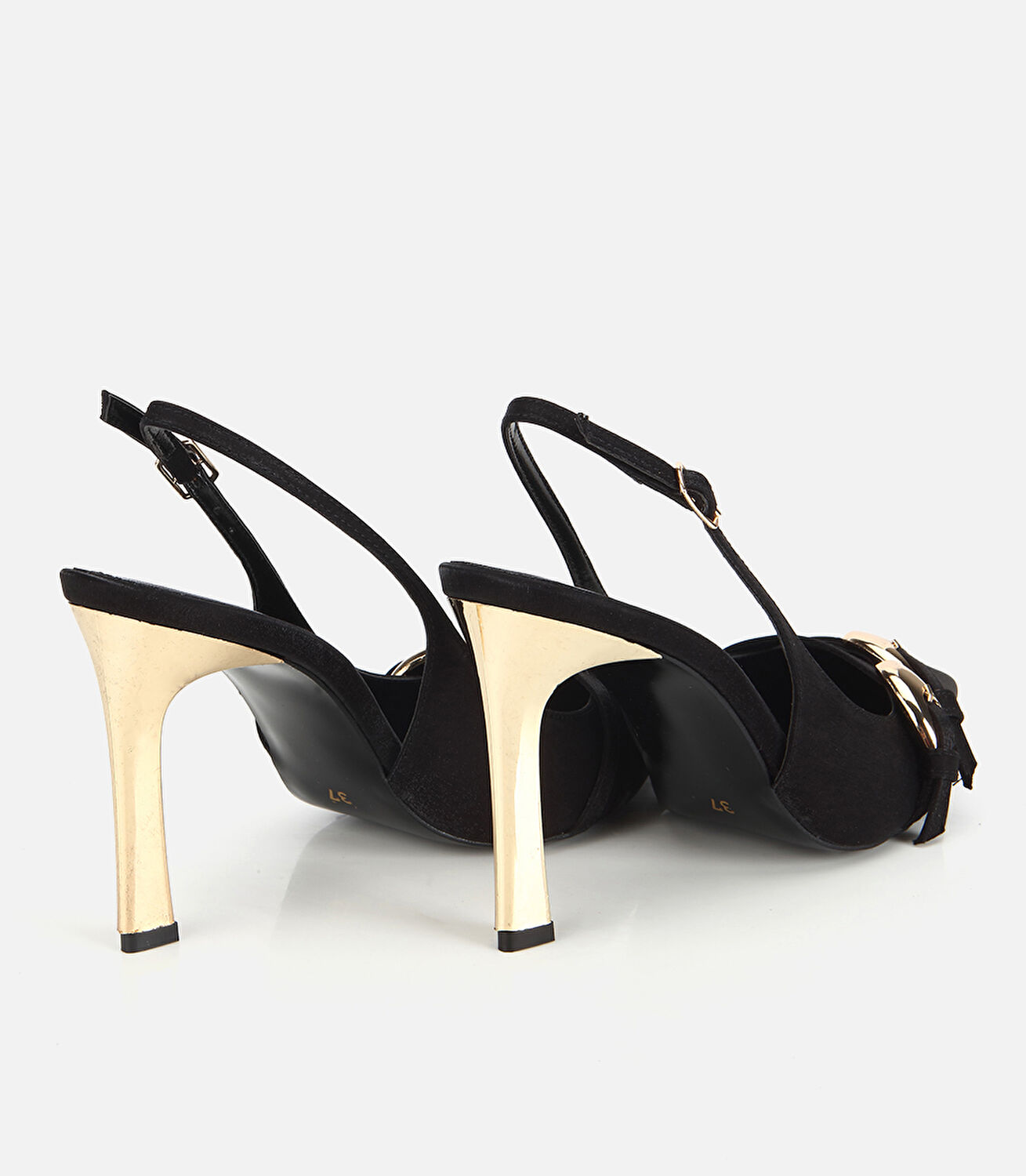 Kadın Siyah Gold Detaylı Arkası Açık Stiletto