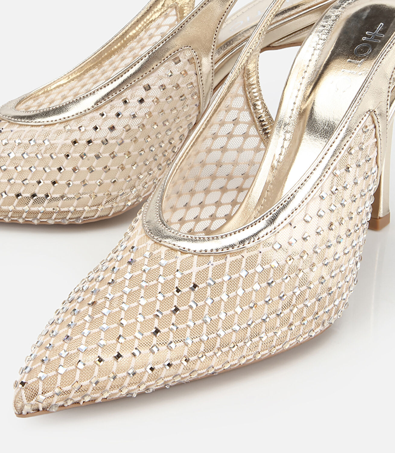 Kadın Gold Taş Detaylı Arkası Açık Stiletto