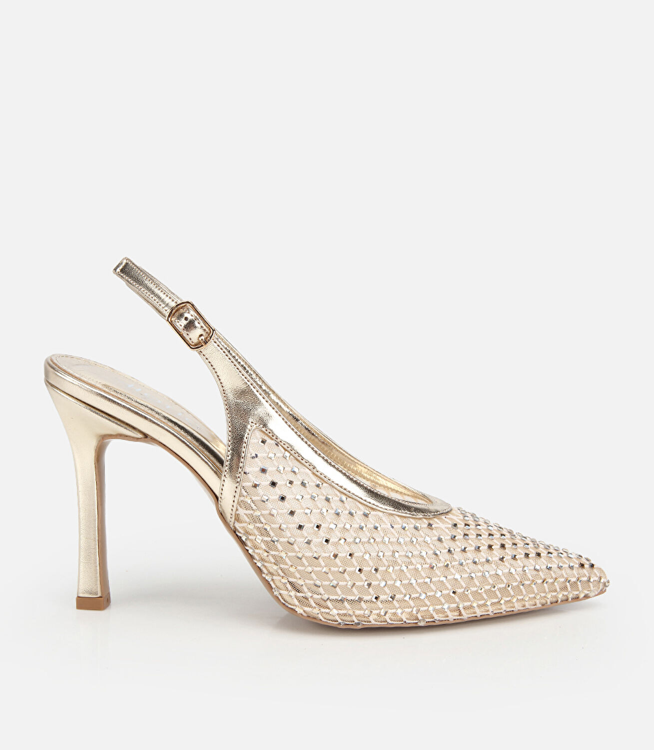 Kadın Gold Taş Detaylı Arkası Açık Stiletto