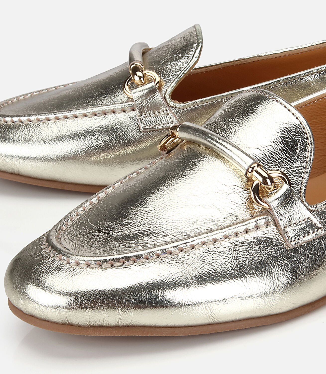 Kadın Deri Gold Metalik Klasik Loafer