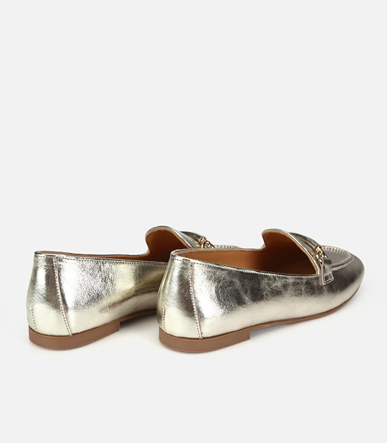 Kadın Deri Gold Metalik Klasik Loafer