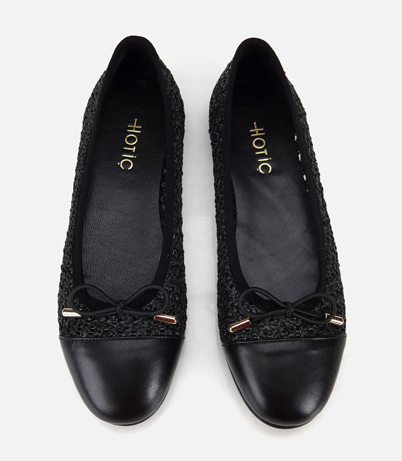 Kadın Siyah Hasır Detaylı Fiyonklu Babet