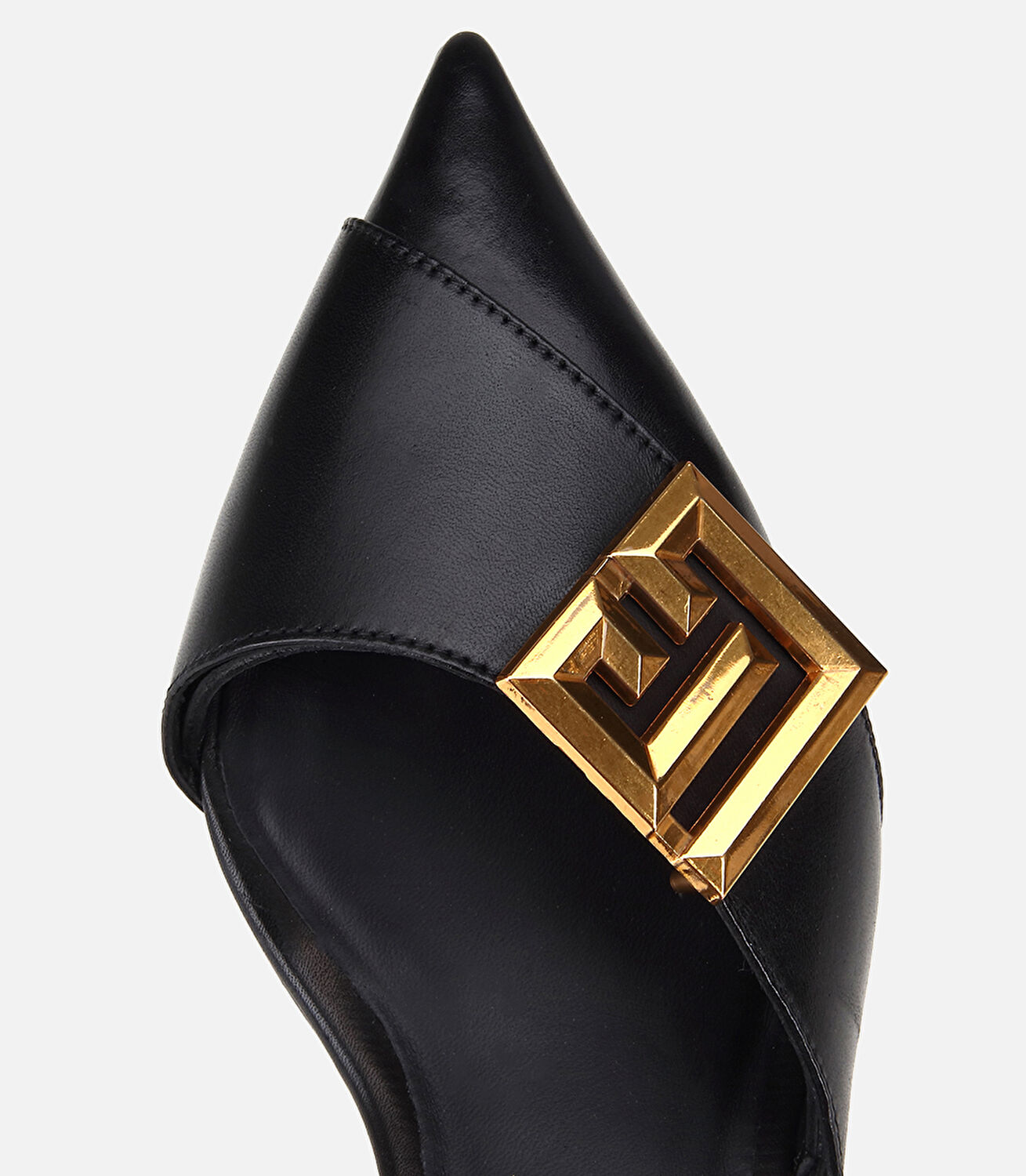 Kadın Siyah Deri Gold Tokalı Kısa Topuklu Stiletto