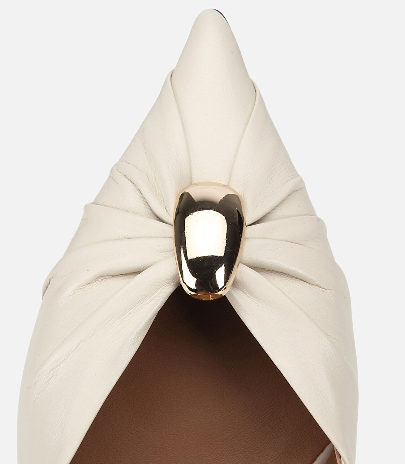 Kadın Deri Kemik Gold Tokalı Arkası Açık Kısa Topuklu Stiletto