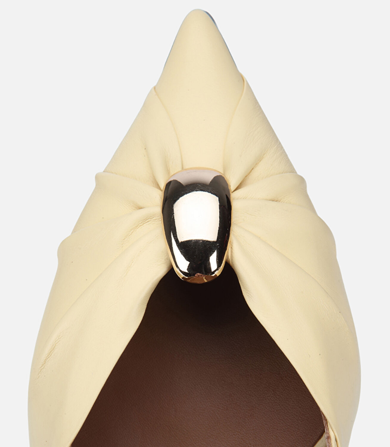 Kadın Deri Sarı Gold Tokalı Arkası Açık Kısa Topuklu Stiletto