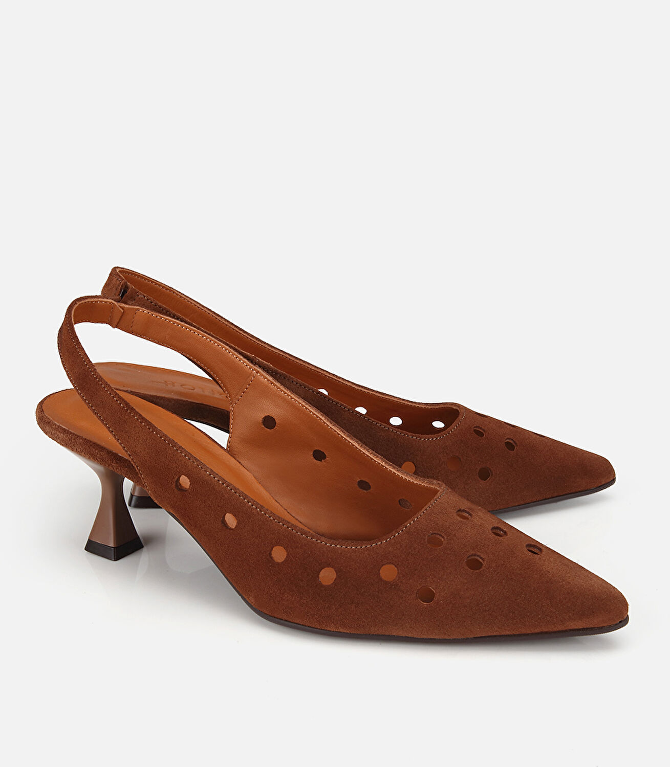 Kadın Süet Deri Taba Delikli Arkası Açık Kısa Topuklu Stiletto