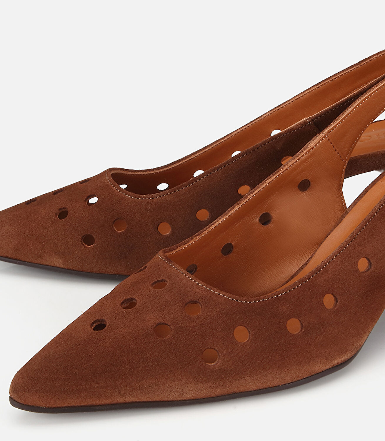 Kadın Süet Deri Taba Delikli Arkası Açık Kısa Topuklu Stiletto