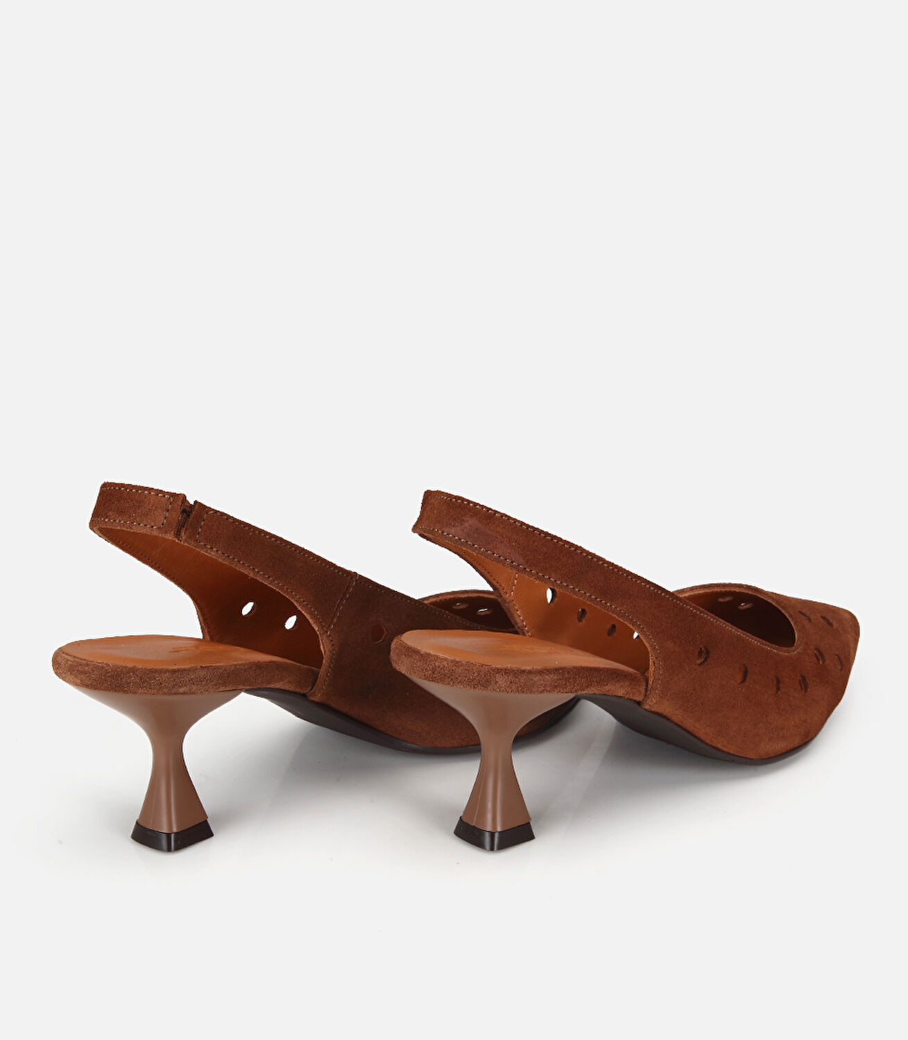 Kadın Süet Deri Taba Delikli Arkası Açık Kısa Topuklu Stiletto