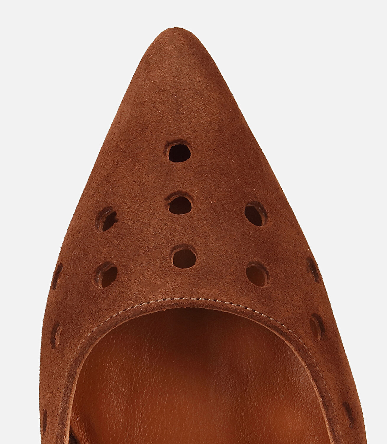 Kadın Süet Deri Taba Delikli Arkası Açık Kısa Topuklu Stiletto