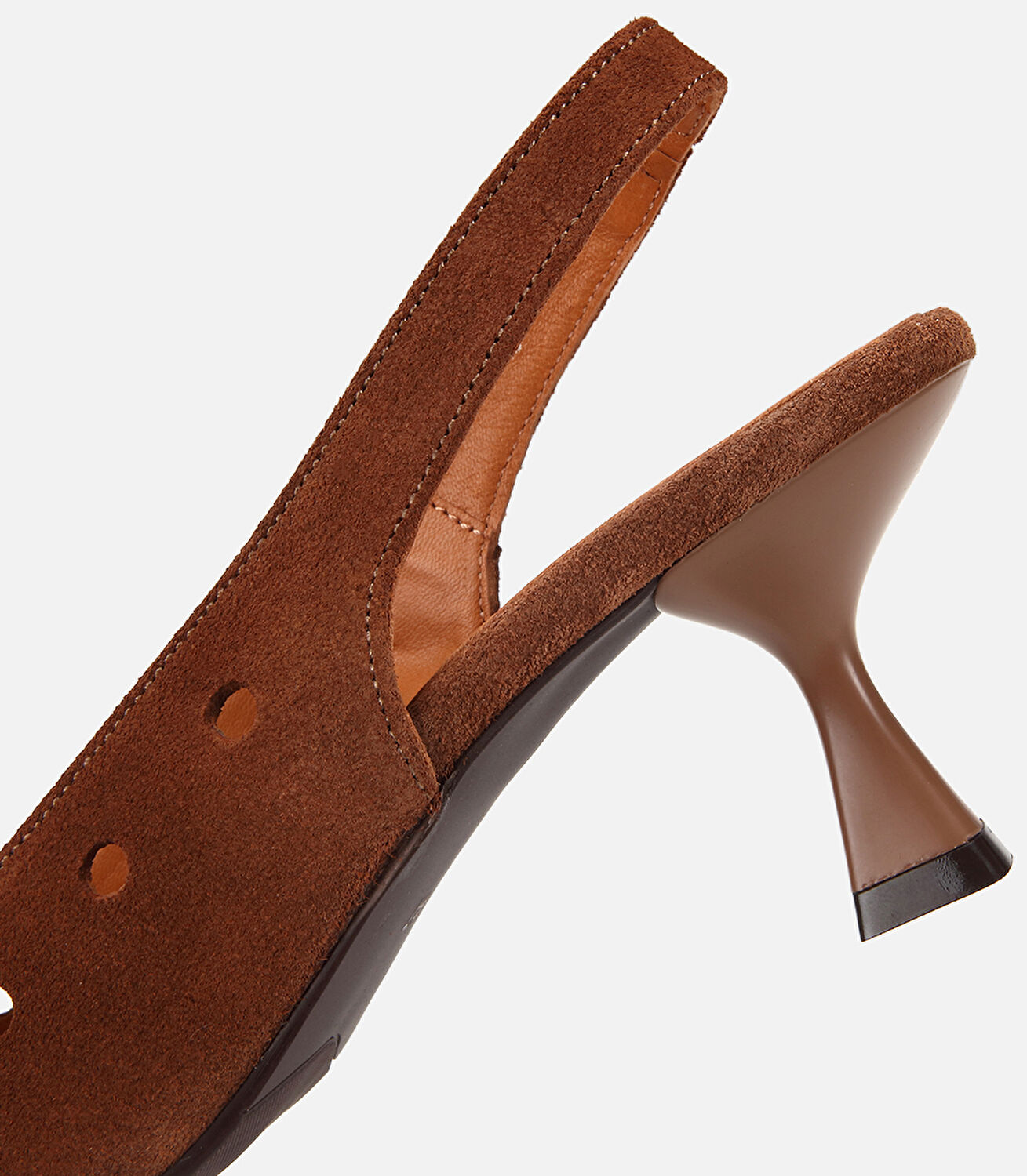 Kadın Süet Deri Taba Delikli Arkası Açık Kısa Topuklu Stiletto