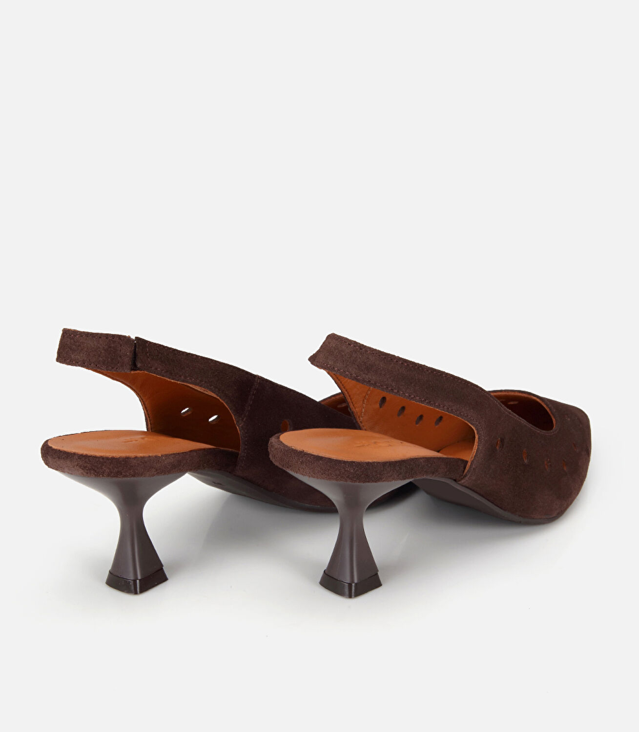 Kadın Süet Deri Kahverengi Delikli Arkası Açık Kısa Topuklu Stiletto