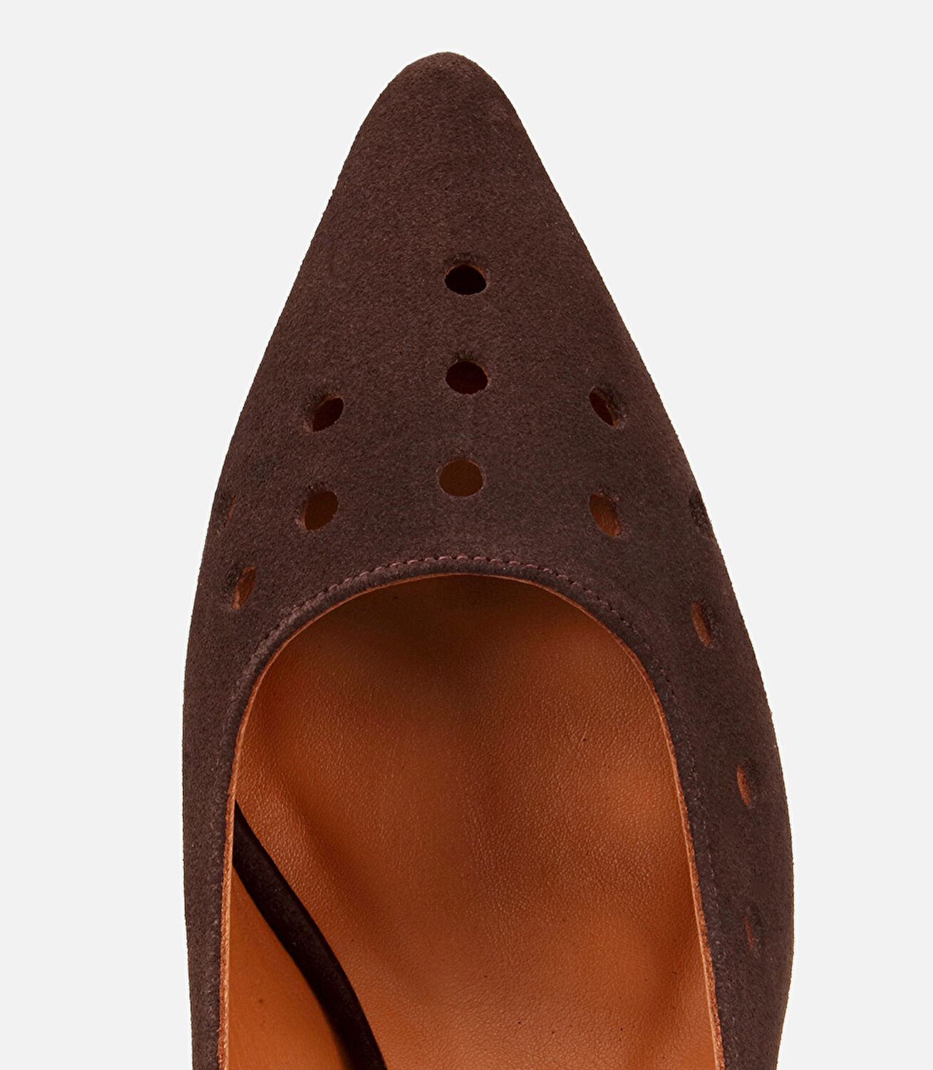 Kadın Süet Deri Kahverengi Delikli Arkası Açık Kısa Topuklu Stiletto