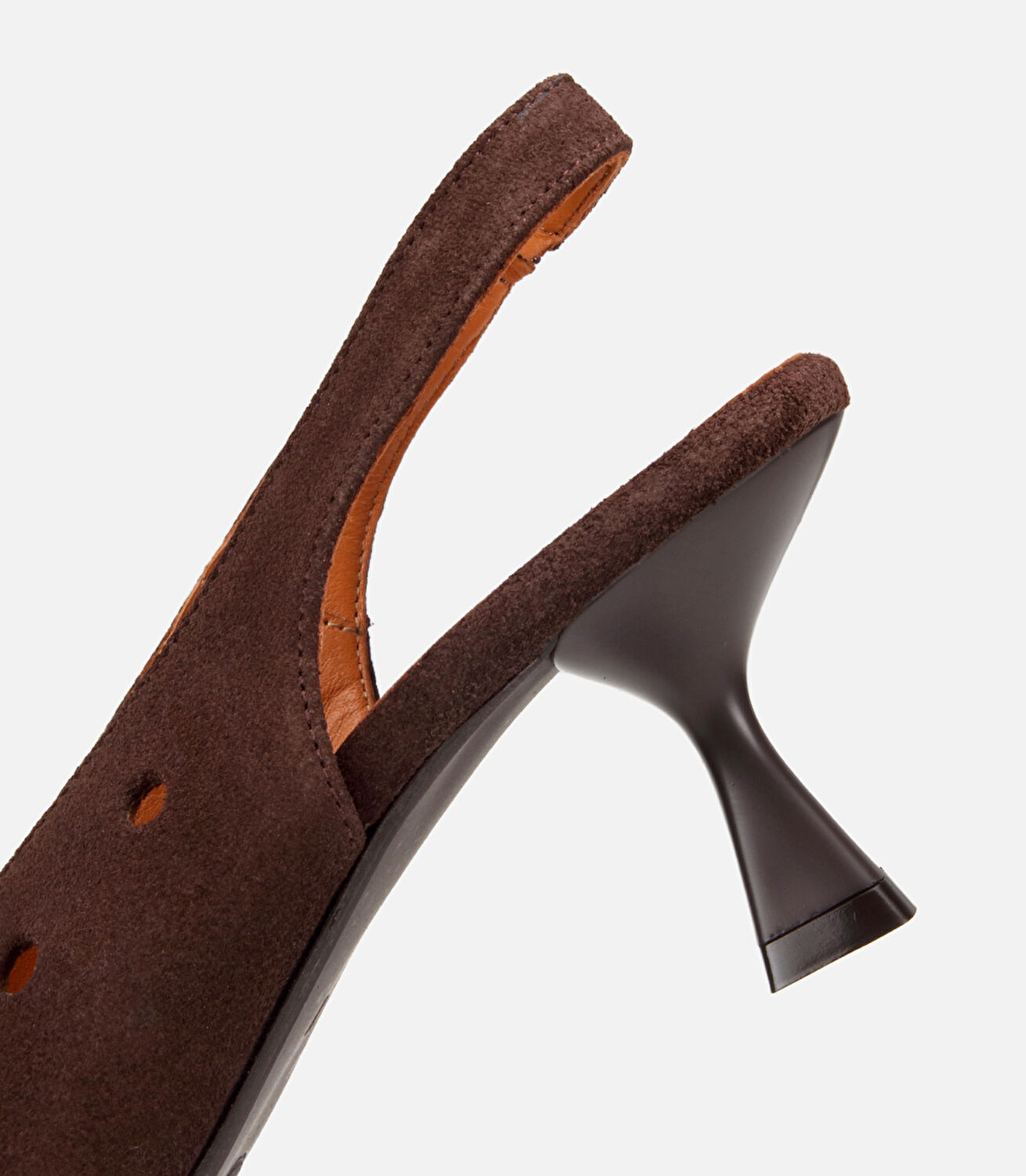 Kadın Süet Deri Kahverengi Delikli Arkası Açık Kısa Topuklu Stiletto