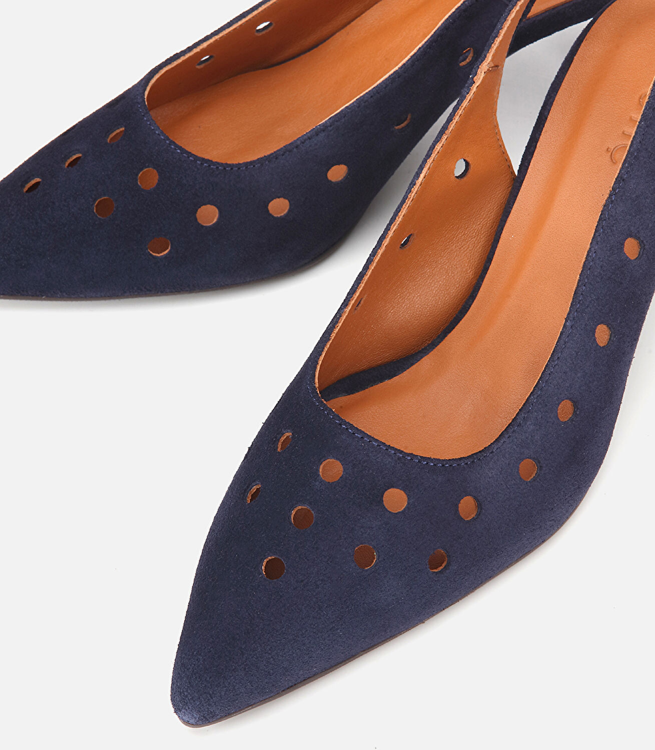 Kadın Süet Deri Lacivert Delikli Arkası Açık Kısa Topuklu Stiletto