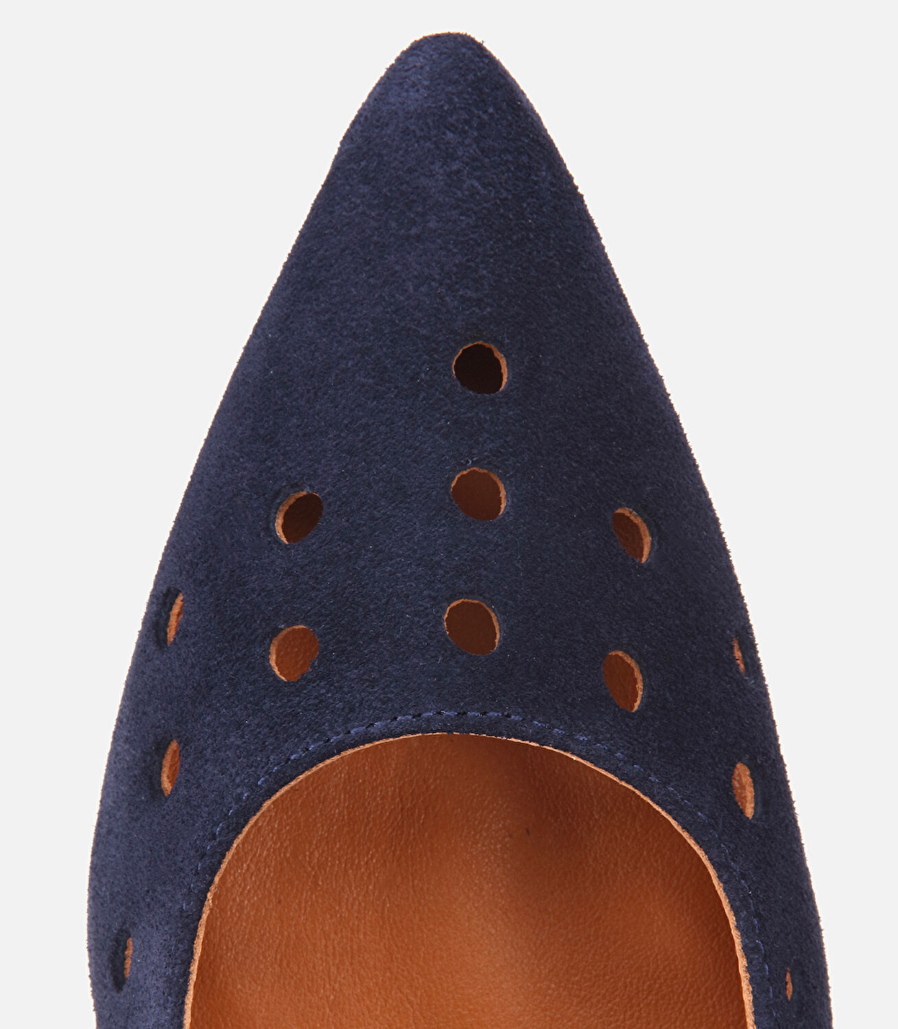 Kadın Süet Deri Lacivert Delikli Arkası Açık Kısa Topuklu Stiletto