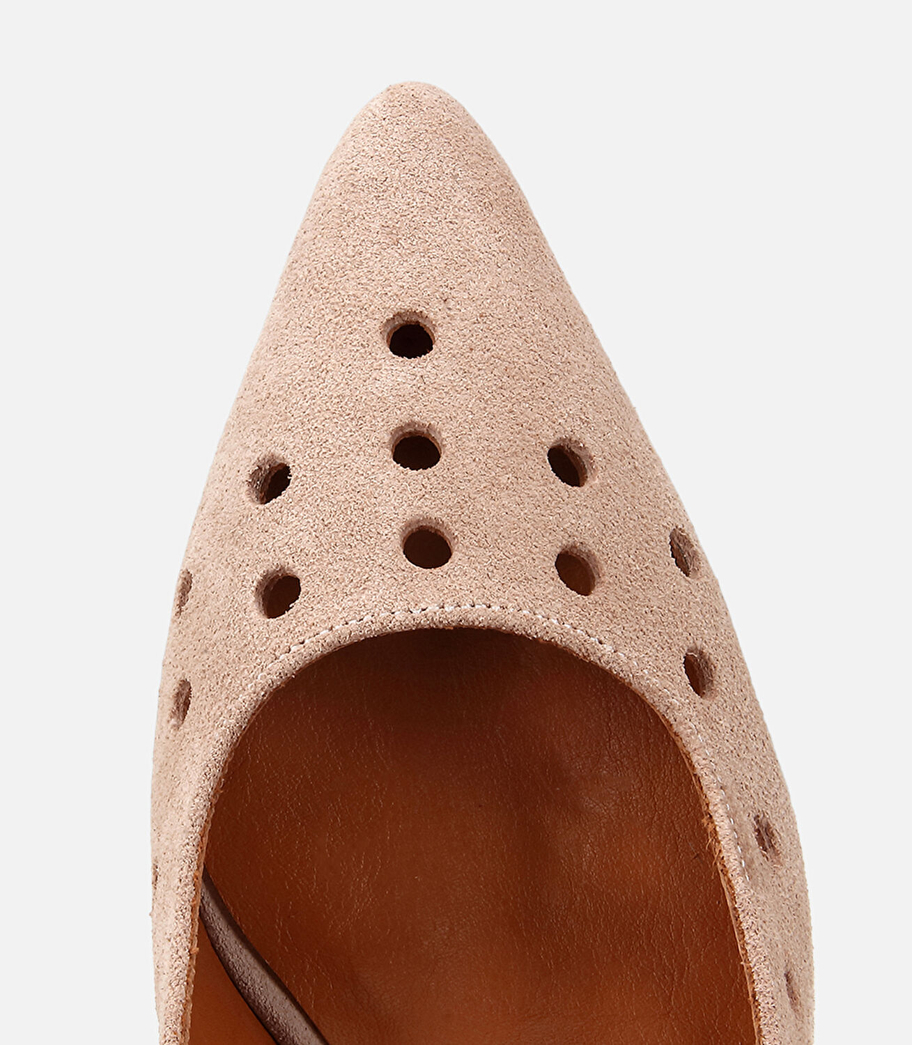 Kadın Süet Deri Bej Delikli Arkası Açık Kısa Topuklu Stiletto