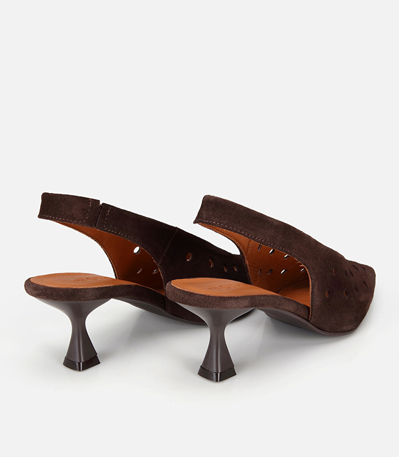 Kadın Süet Deri Kahverengi Delikli  Sivri Burunlu Arkası Açık Kısa Topuklu Stiletto