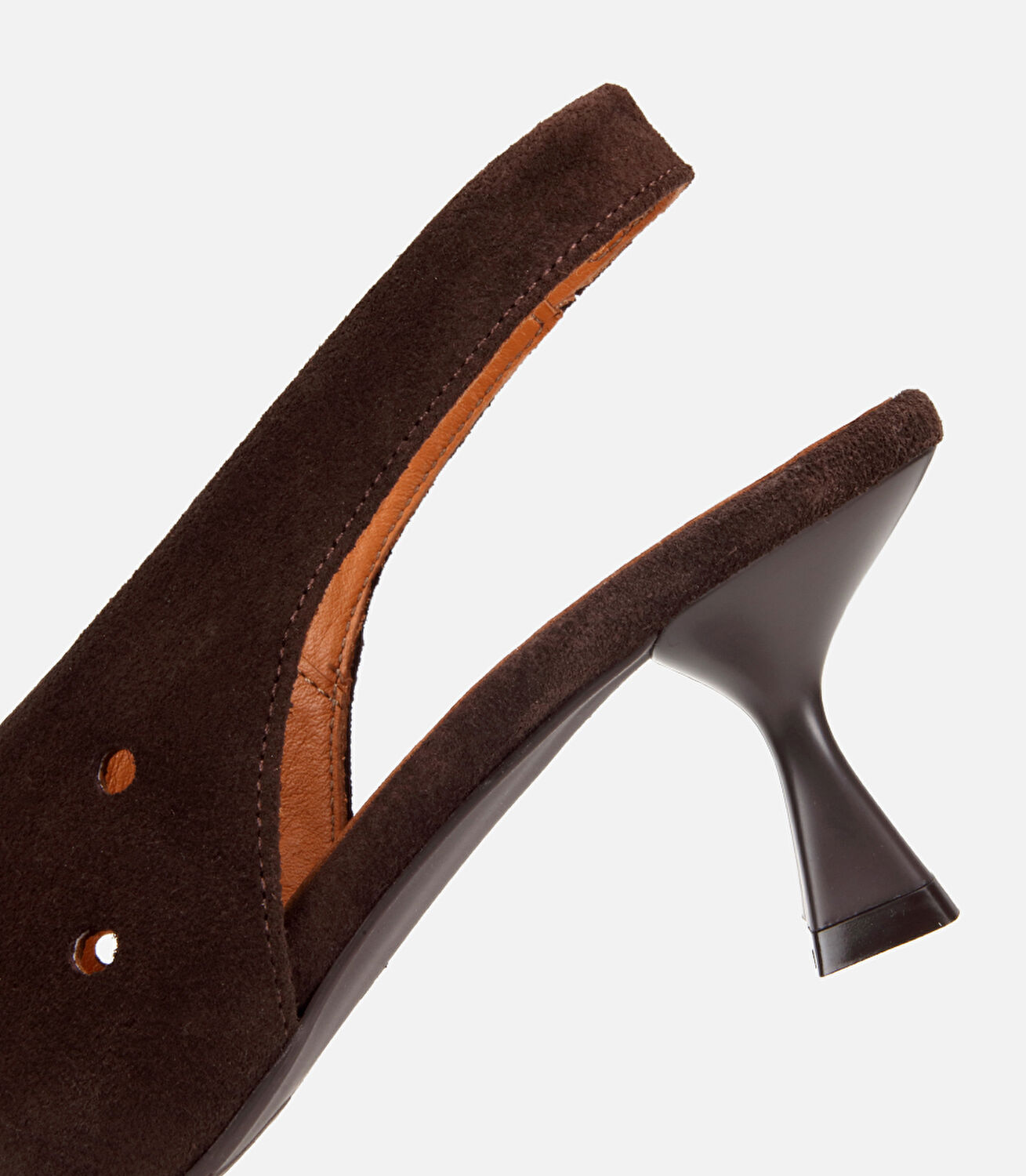 Kadın Süet Deri Kahverengi Delikli  Sivri Burunlu Arkası Açık Kısa Topuklu Stiletto