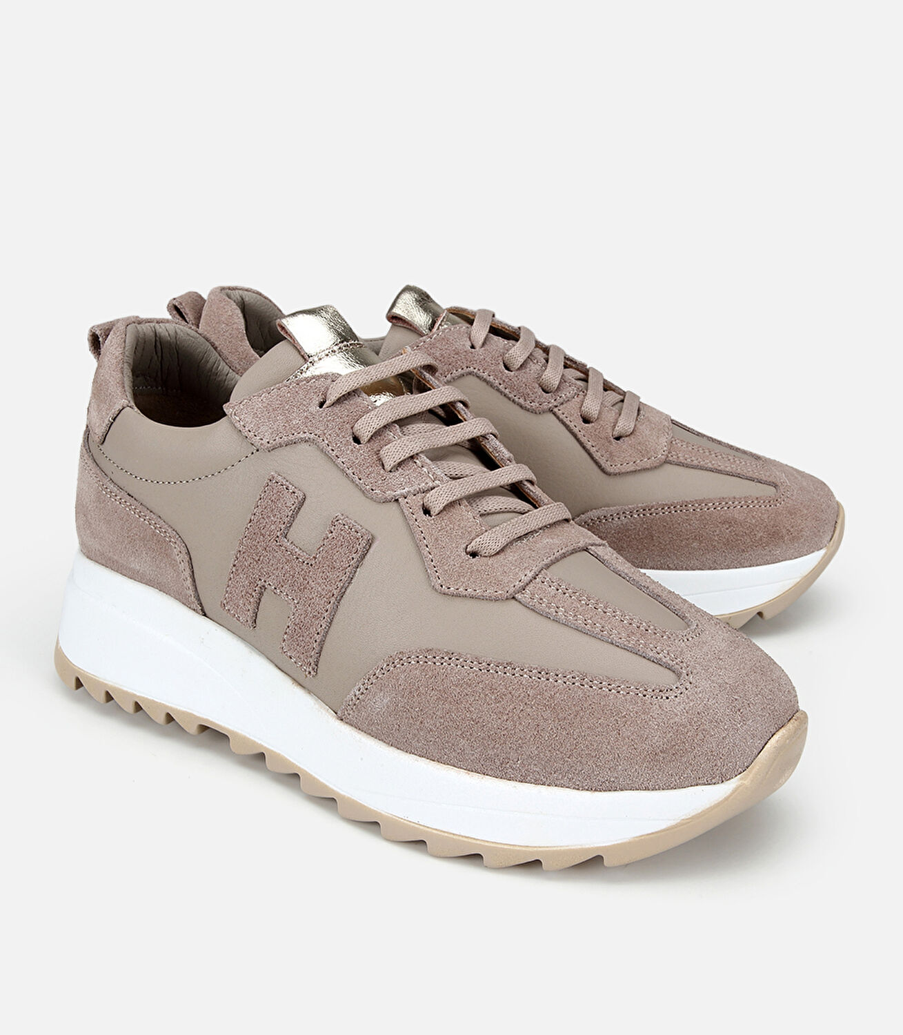 Kadın Süet Deri Bej Yüksek Tabanlı Spor Ayakkabı