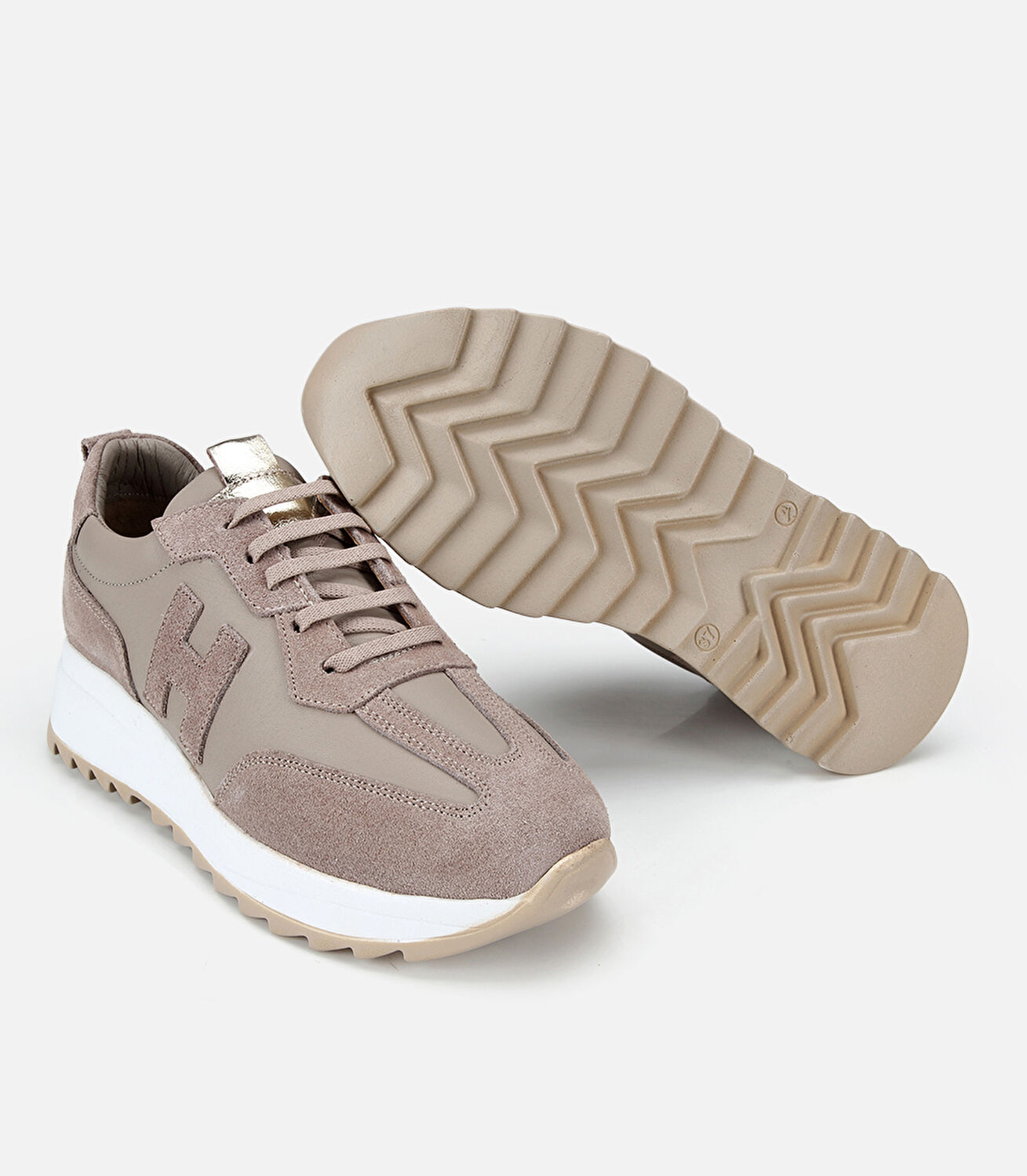 Kadın Süet Deri Bej Yüksek Tabanlı Spor Ayakkabı