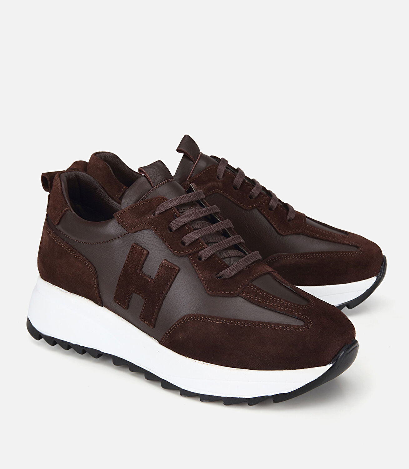 Kadın Süet Deri Kahverengi Yüksek Tabanlı Spor Ayakkabı