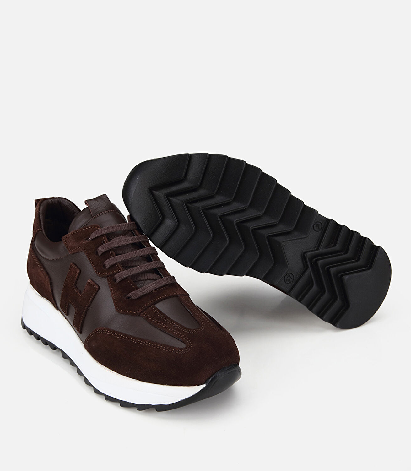 Kadın Süet Deri Kahverengi Yüksek Tabanlı Spor Ayakkabı