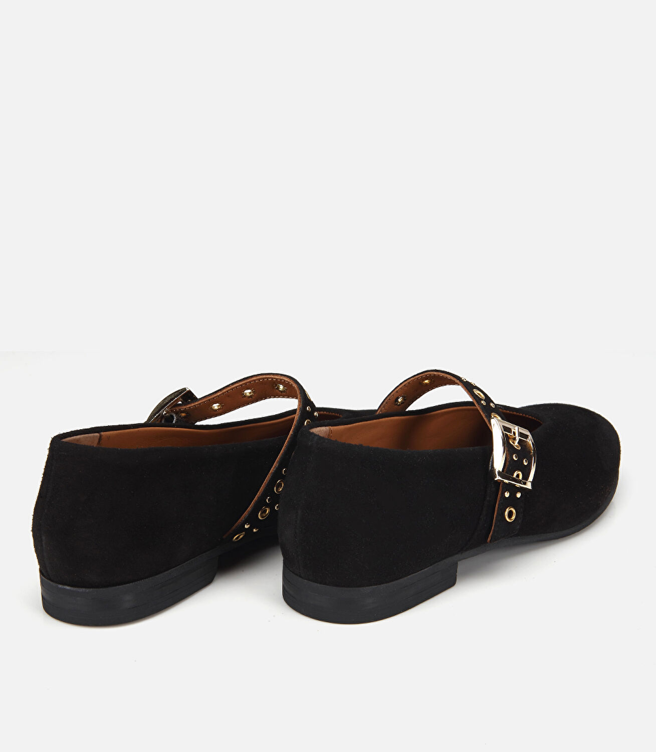 Kadın Süet Deri Siyah Gold Tokalı Tek Bantlı Babet