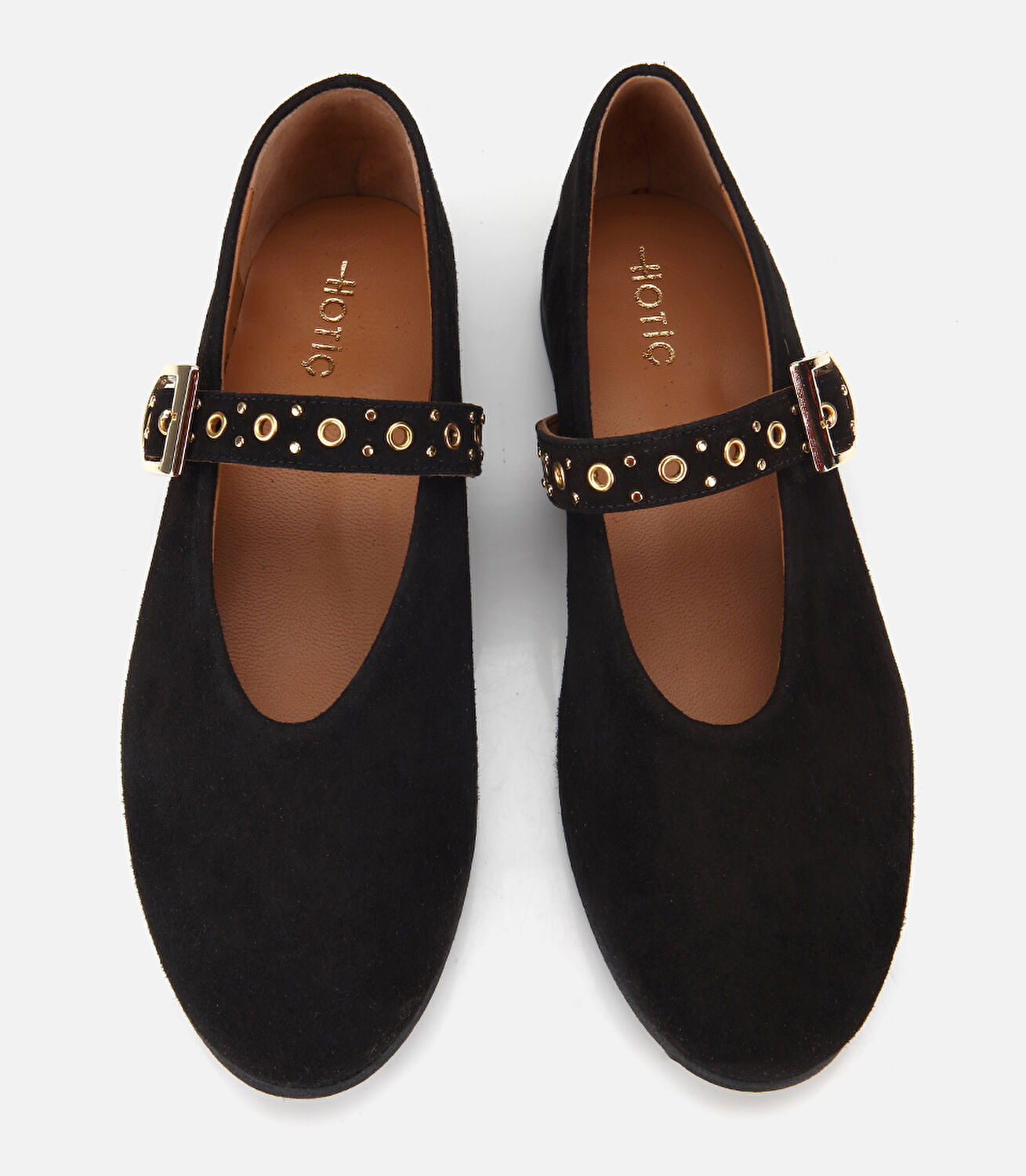 Kadın Süet Deri Siyah Gold Tokalı Tek Bantlı Babet