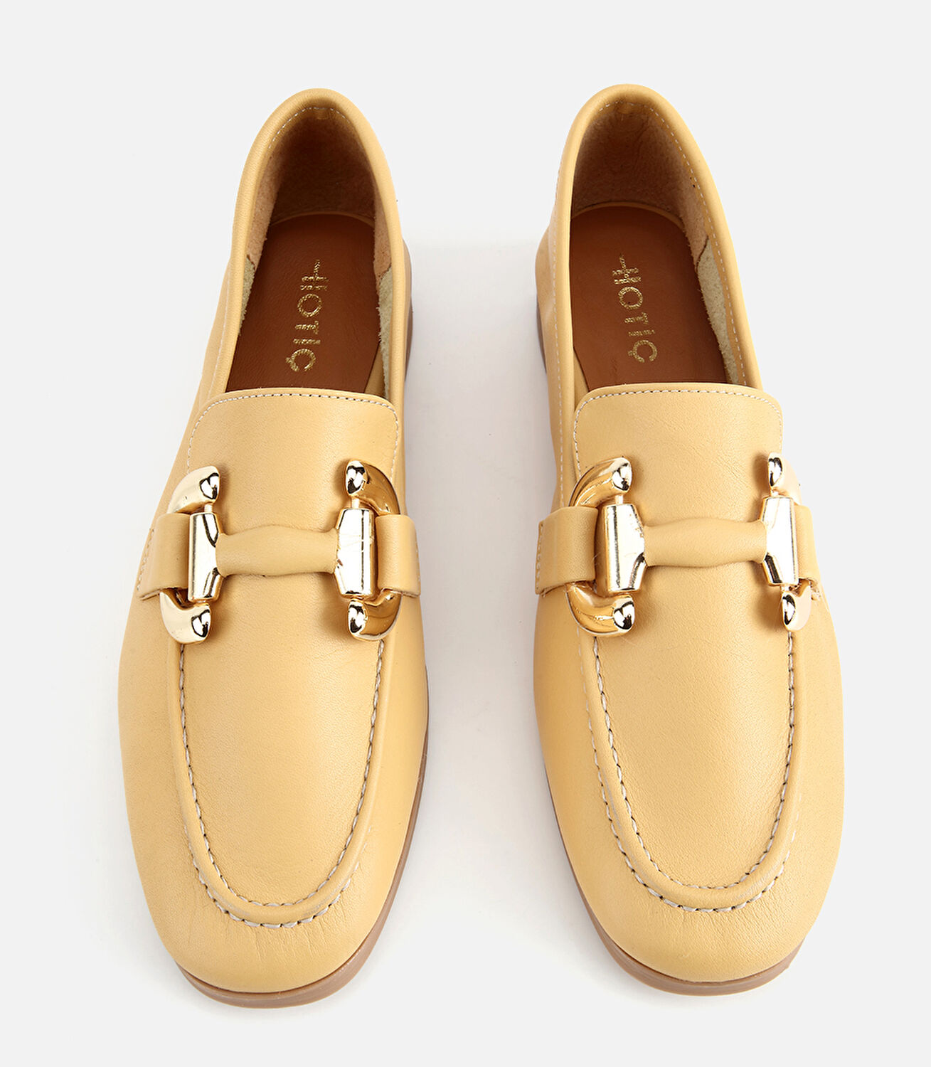 Kadın Deri Sarı Toka Detaylı Klasik Loafer