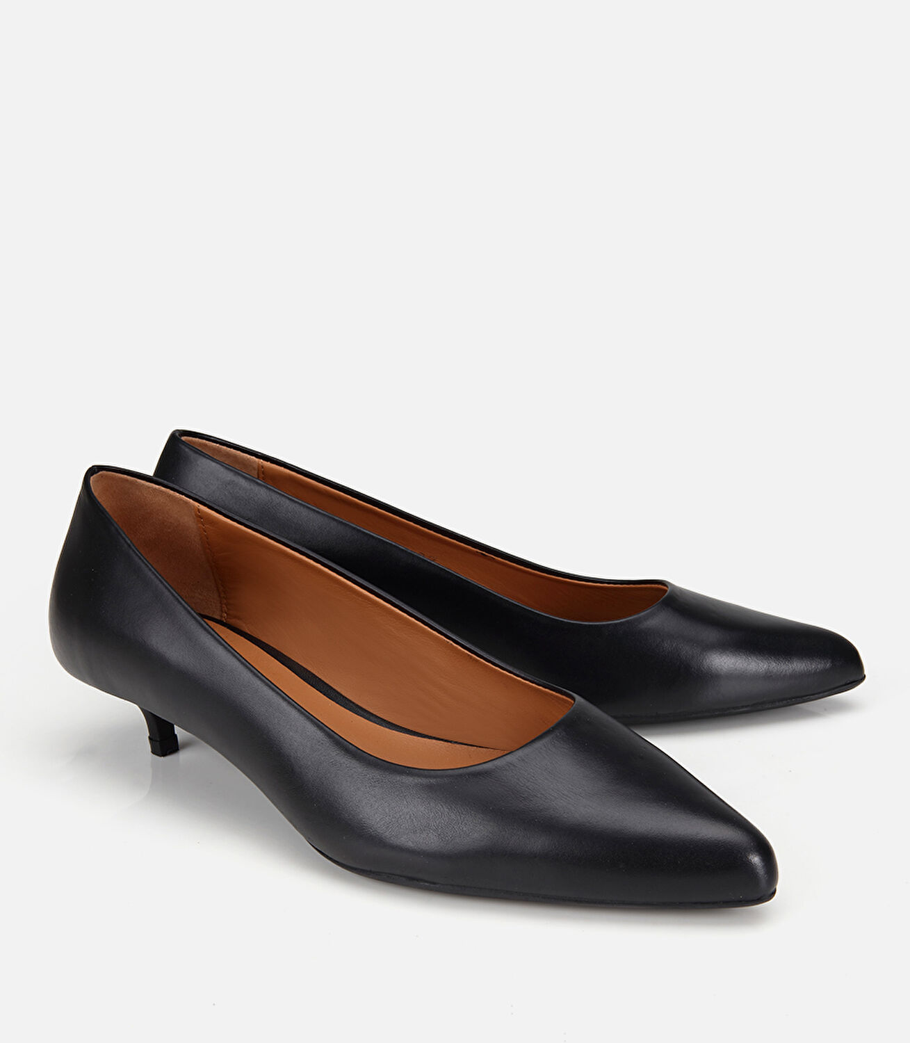 Kadın Deri Siyah Kısa Topuklu Klasik Stiletto