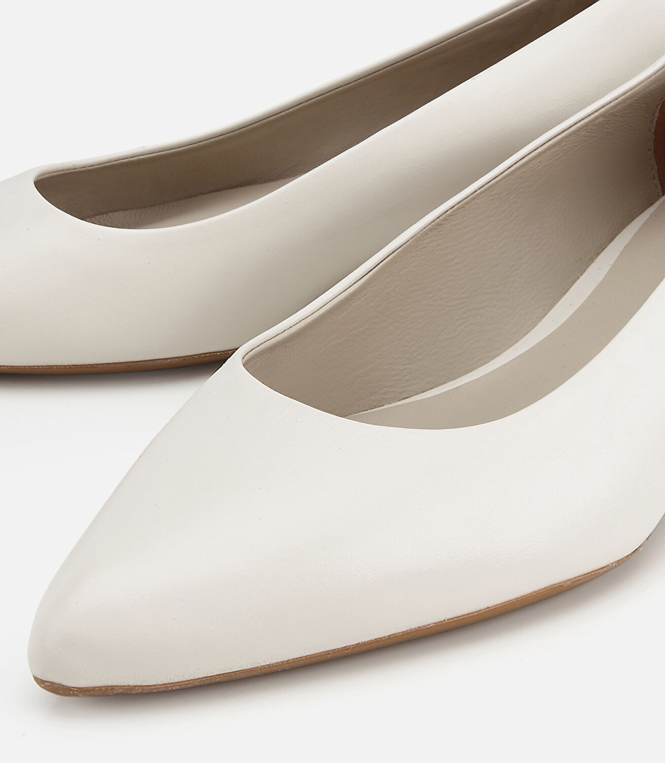 Kadın Deri Ekru Mini Topuklu Klasik Stiletto