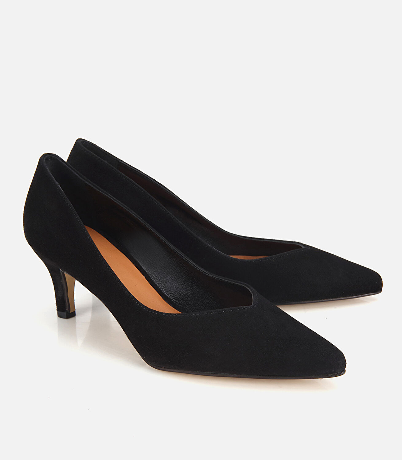 Kadın Süet Deri Siyah Kısa Topuklu Stiletto